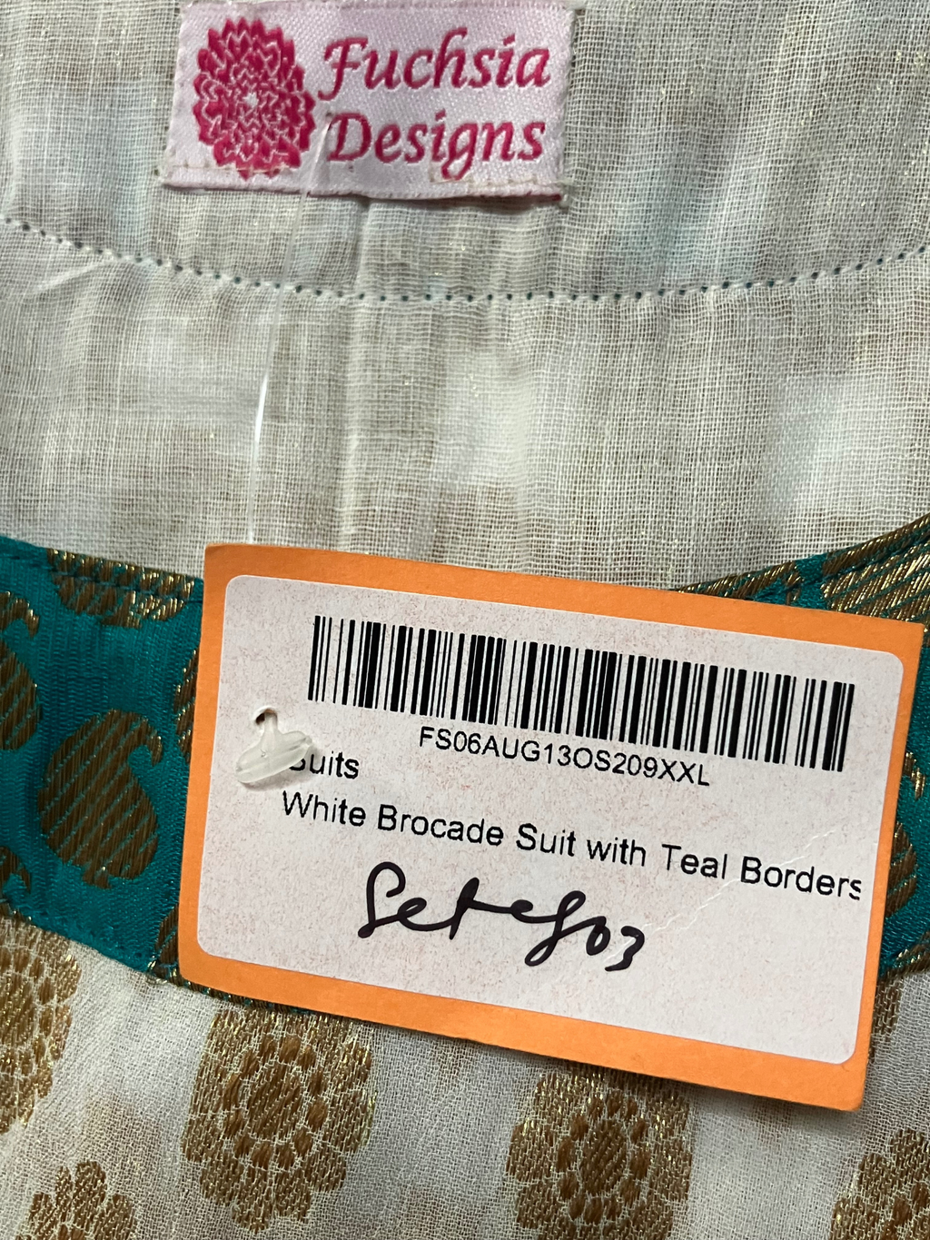 Fuchsia Designs Embroidered Kurta Tunic XXL White Teal Gold Brocade NWT