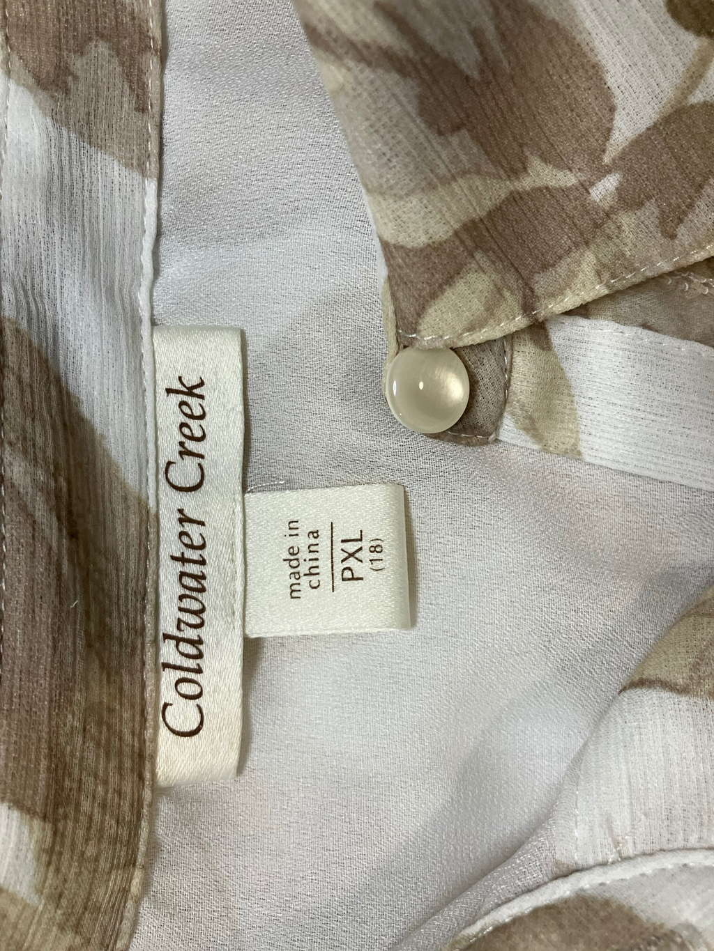 Coldwater Creek Petite Botanical Leaf Print Button-Front Blouse Size PXL