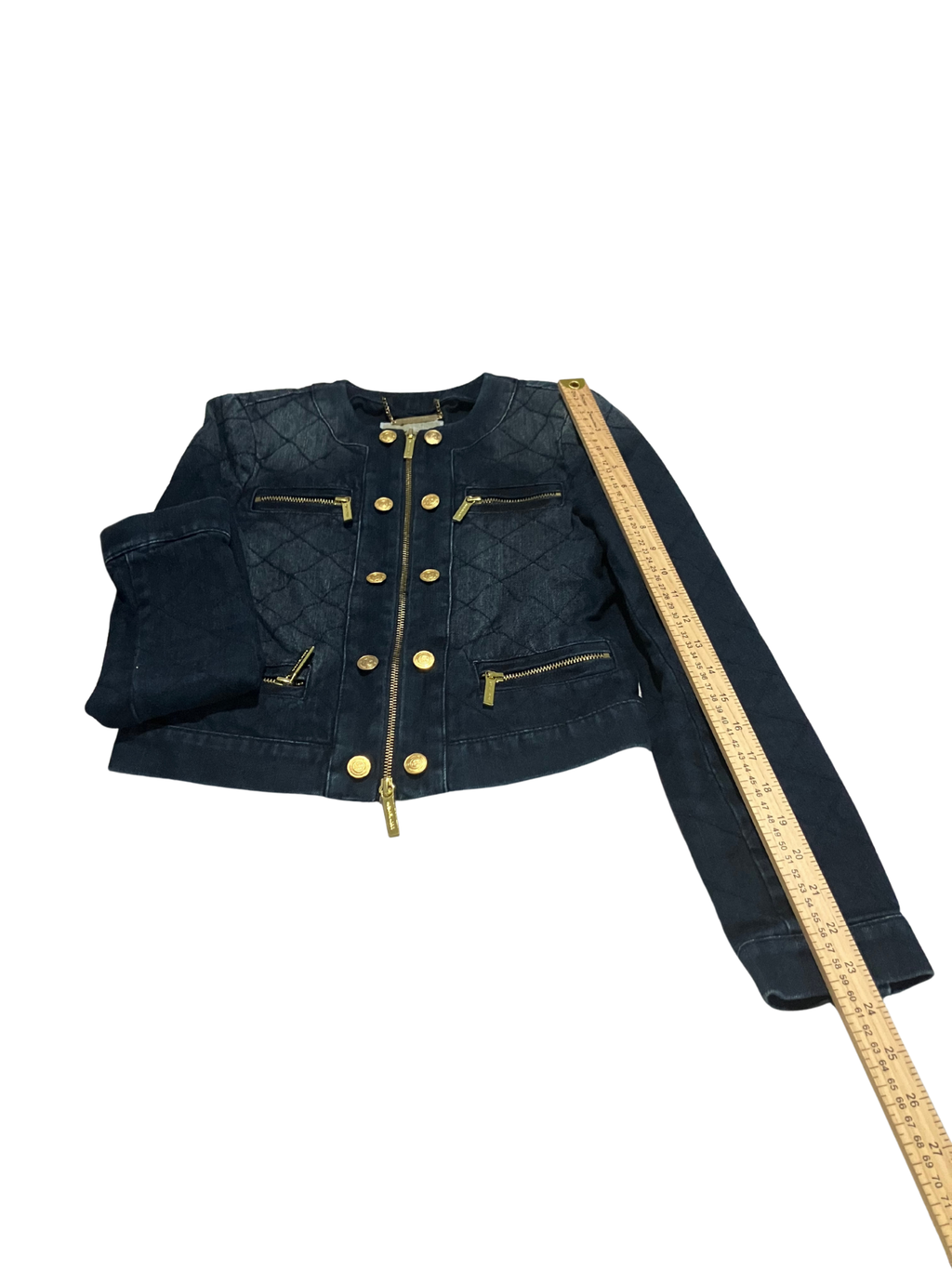 Michael Kors Quilted Denim Jacket with Gold Accents – Size XS