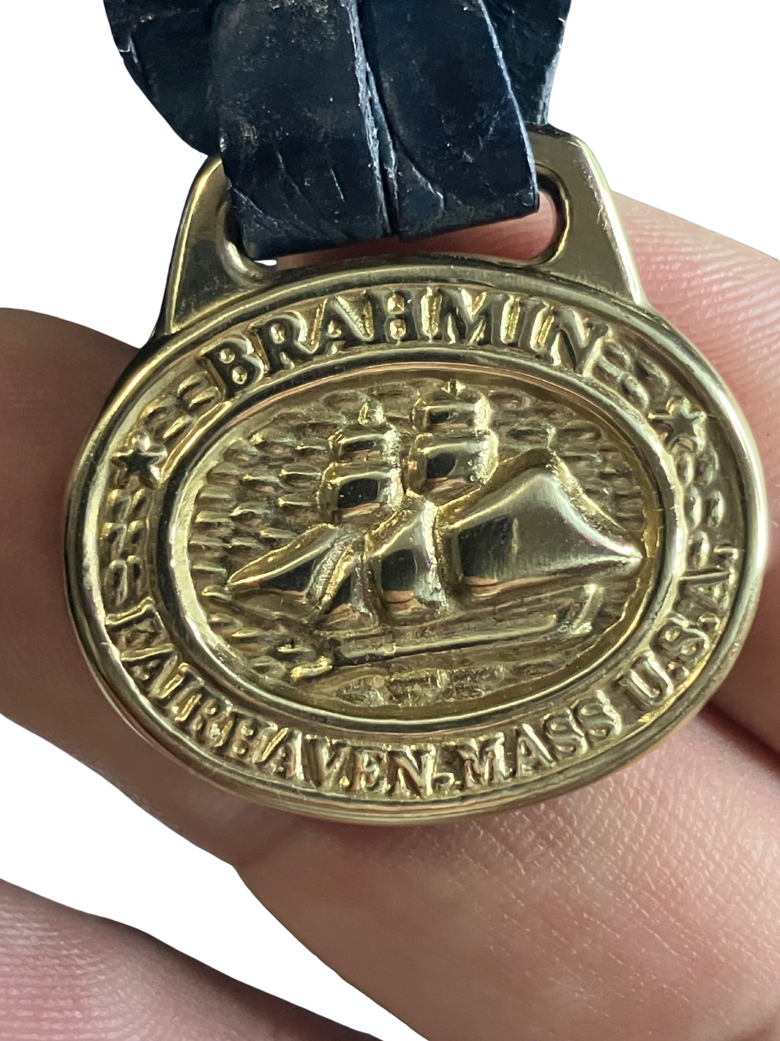 Brahmin Black Croc-Embossed Leather Tote Bag Gold Hardware Authentic