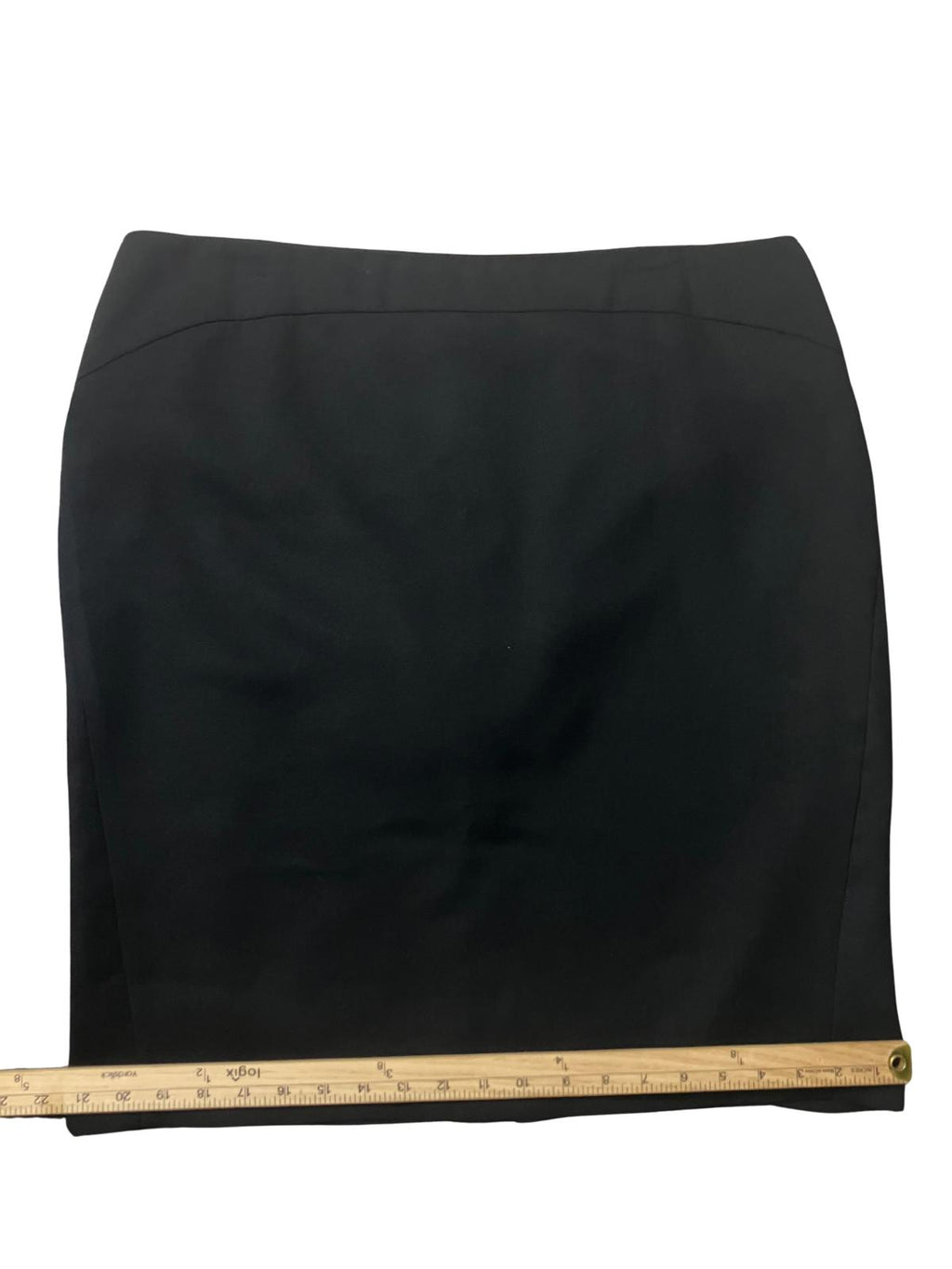Ann Taylor — Pencil Skirt | Deep black, structured mini with wide waistband · Sz 16