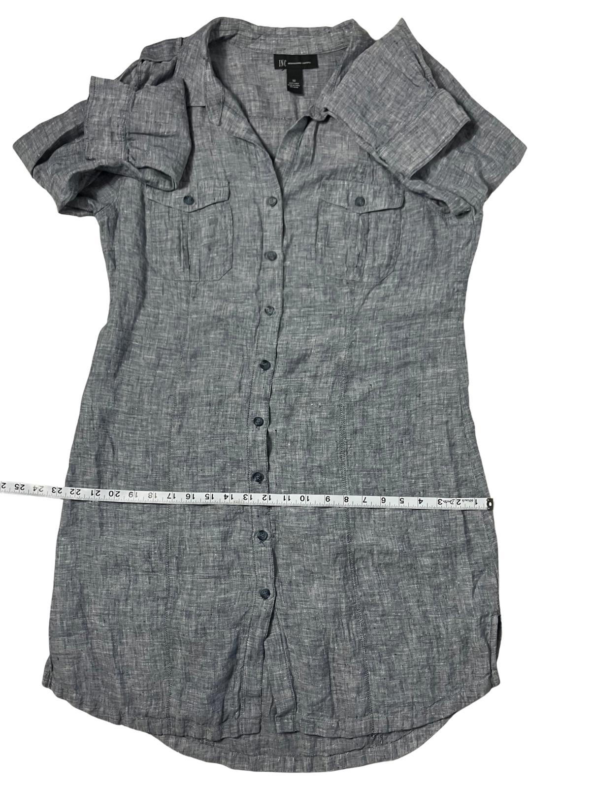 INC International Concepts — Shirtdress | Heather gray-blue linen, convertible sleeves · Sz 16
