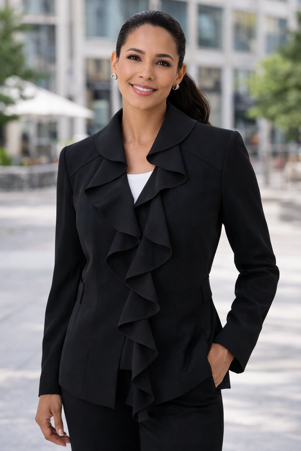 Nine West Black Ruffle Front Blazer – Women's Size 16 – Classic Tailored Jacket