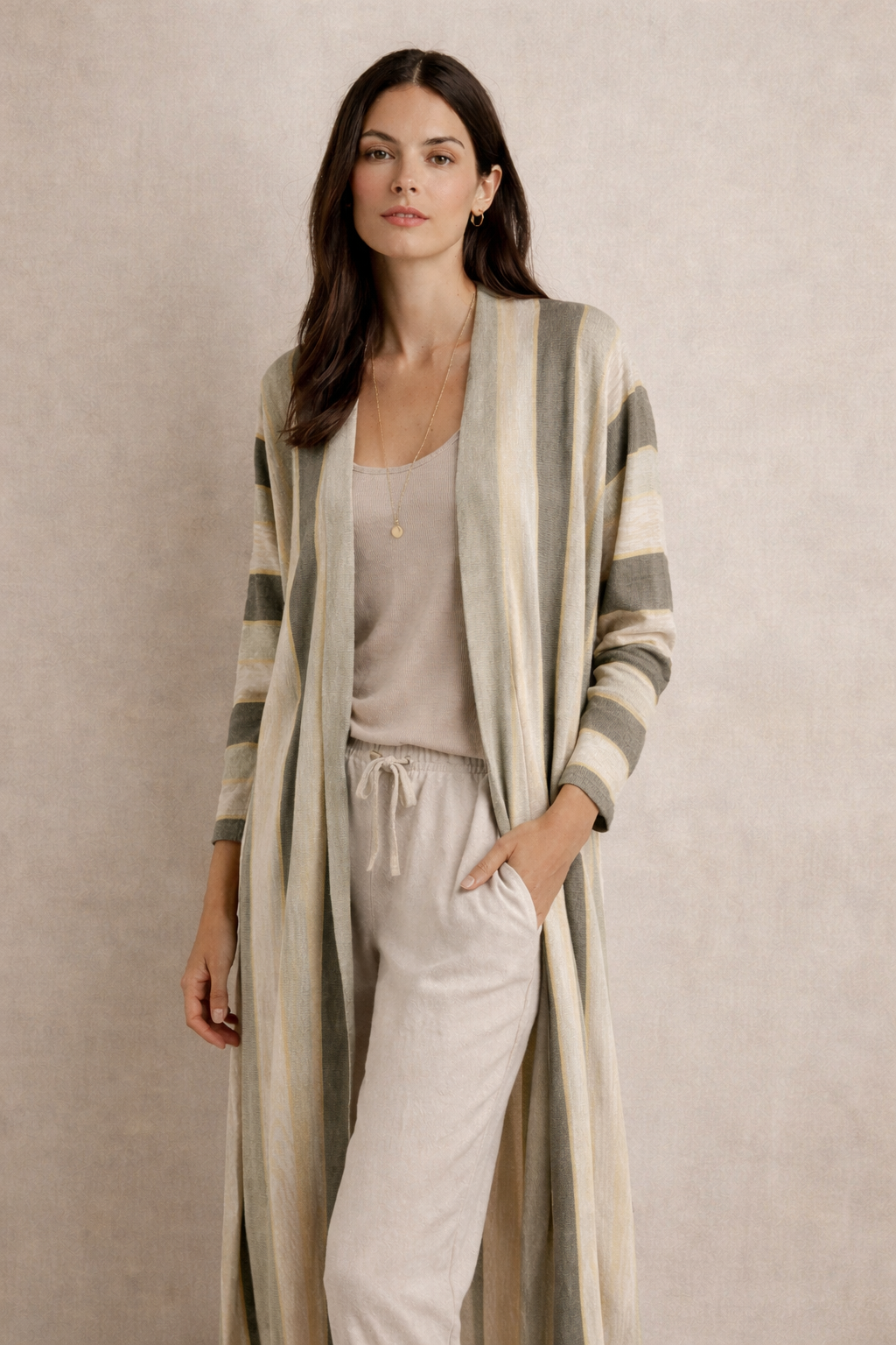 Peruvian Connection Pima Cotton Striped Long Cardigan Duster XL