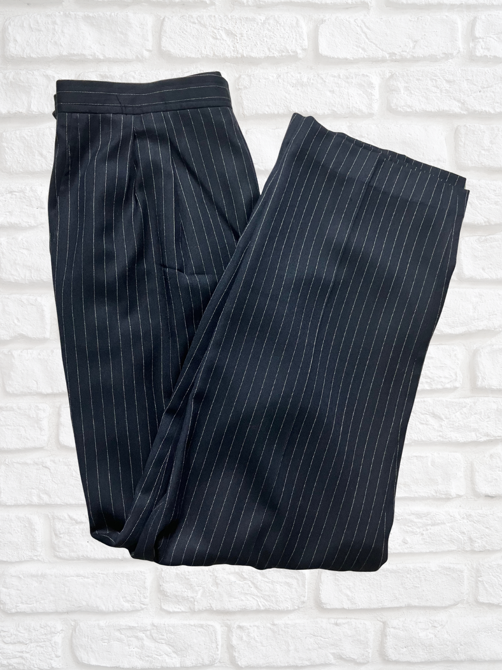 Jones New York — Tailored Pants | Navy pinstripe, wool blend, made in the U.S.A. · Sz 12P