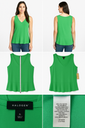Halogen Peplum Top XL Kelly Green V-Neck Sleeveless Asymmetric NWT