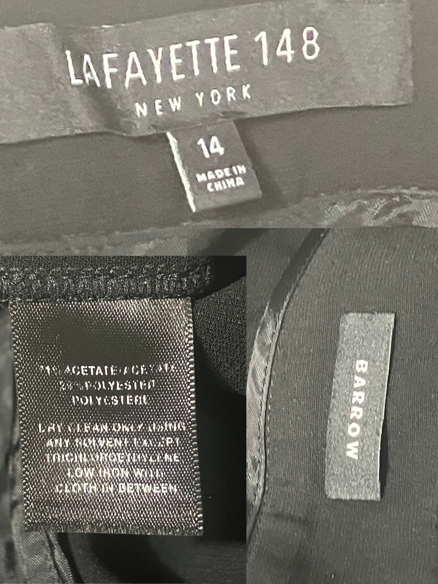 Lafayette 148 New York — Tailored Pants | Deep black, structured straight-leg · Sz 14