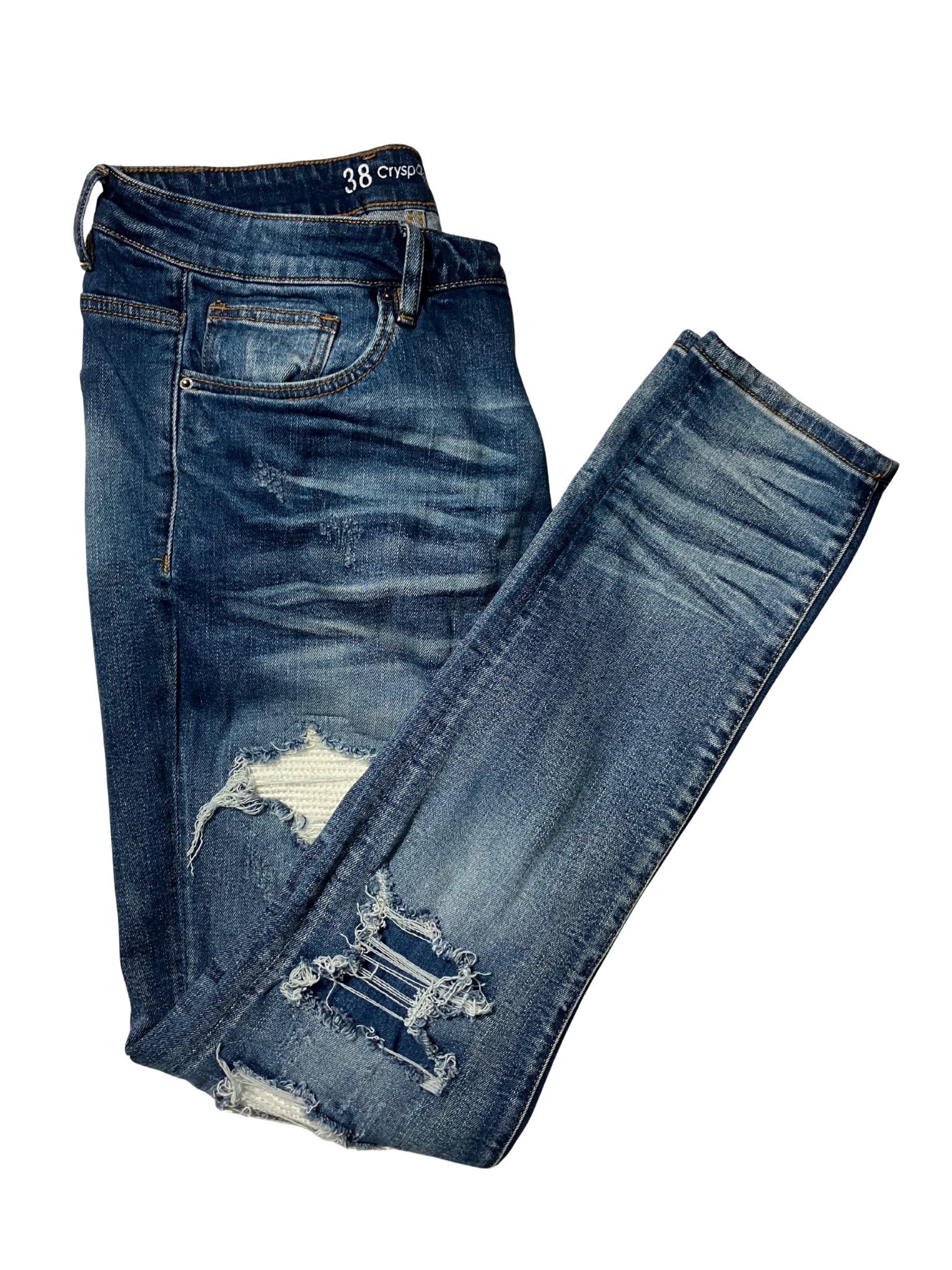 Crysp Denim Distressed Skinny Jeans Blue Wash Stretch Size 38