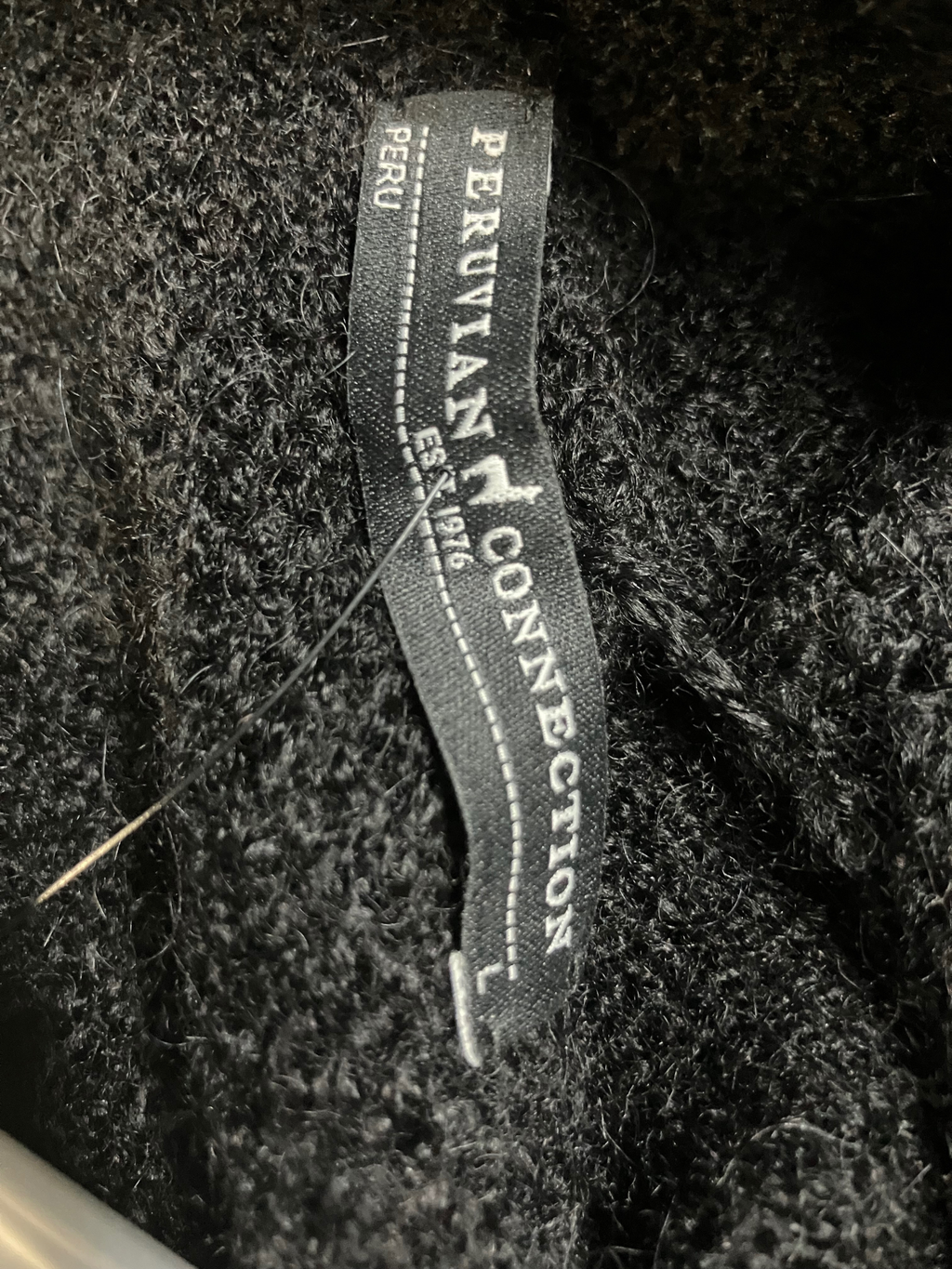 Peruvian Connection Black Bouclé Shawl Collar Cardigan Coat Size L NWT