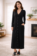 Peruvian Connection Black Wool Silk Cardigan Duster Midi Long Sleeve