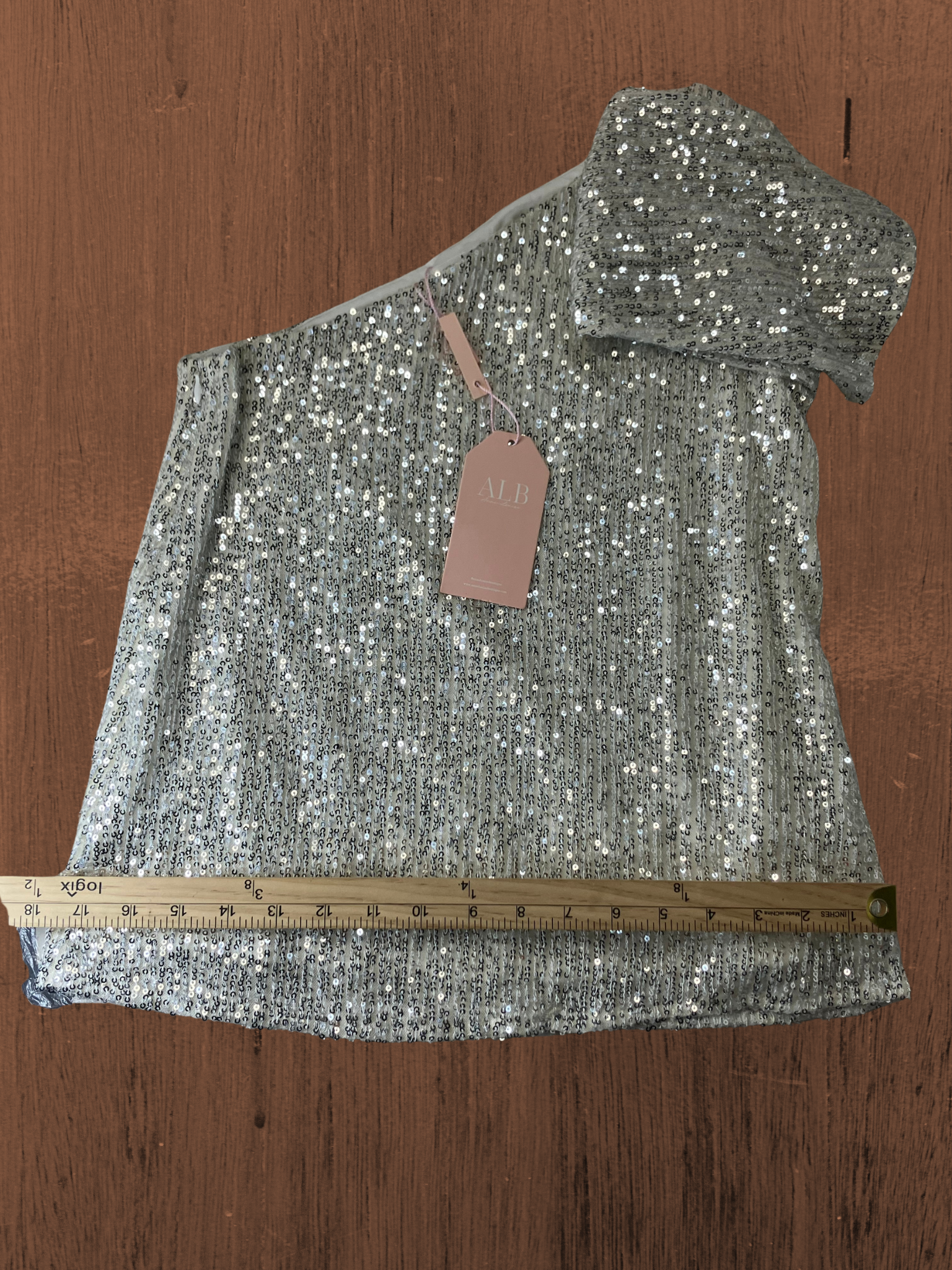 ALB Anne-Louise — One-Shoulder Sequin Top | Silver-white evening allure · Sz 8