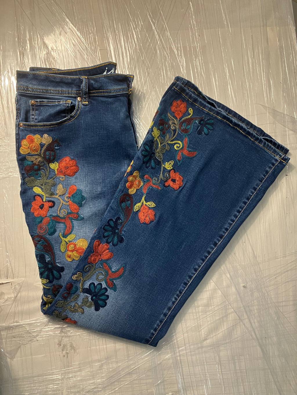 INC International Concepts Floral Embroidered Flare Jeans Size 12