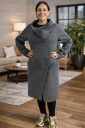 Eileen Fisher Gray Wool Coat Size L – Minimalist Open Front Jacket