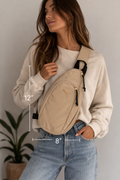 PUMA — Crossbody Sling Bag | Tonal embroidered leaping cat, sand beige · Sz OS
