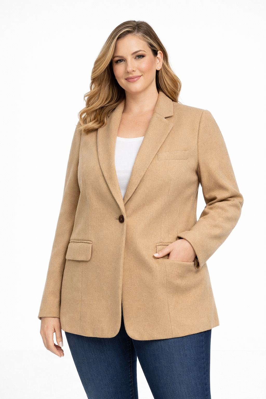 Orvis Camel Wool Blazer Women's Size 16 Classic Tailored One-Button Jacket
