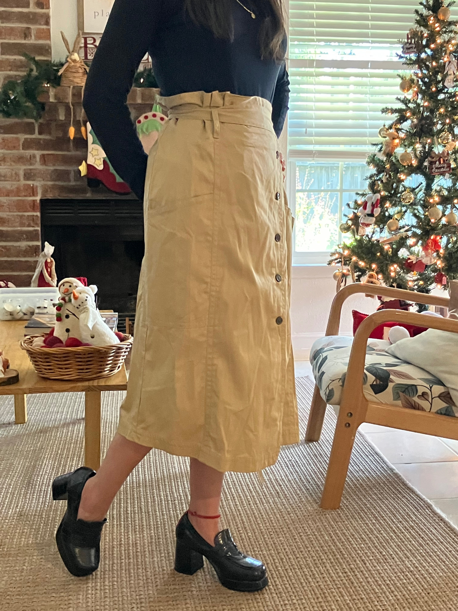 Banana Republic Belted Midi Skirt 16 Khaki Button Front Paperbag Waist NWT