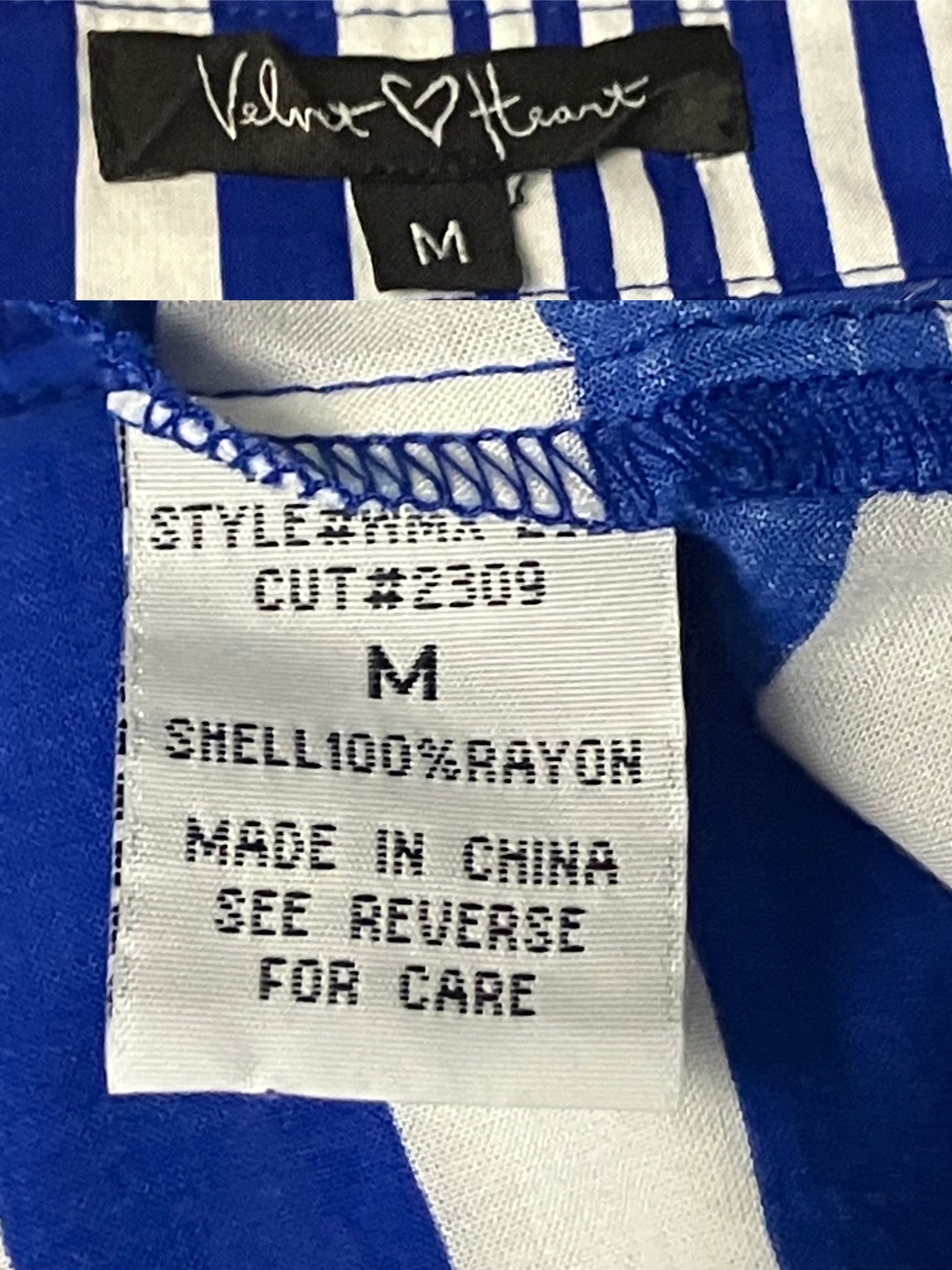 Velvet Heart — Striped Blouse | Nautical rayon, button-front ease · Sz M