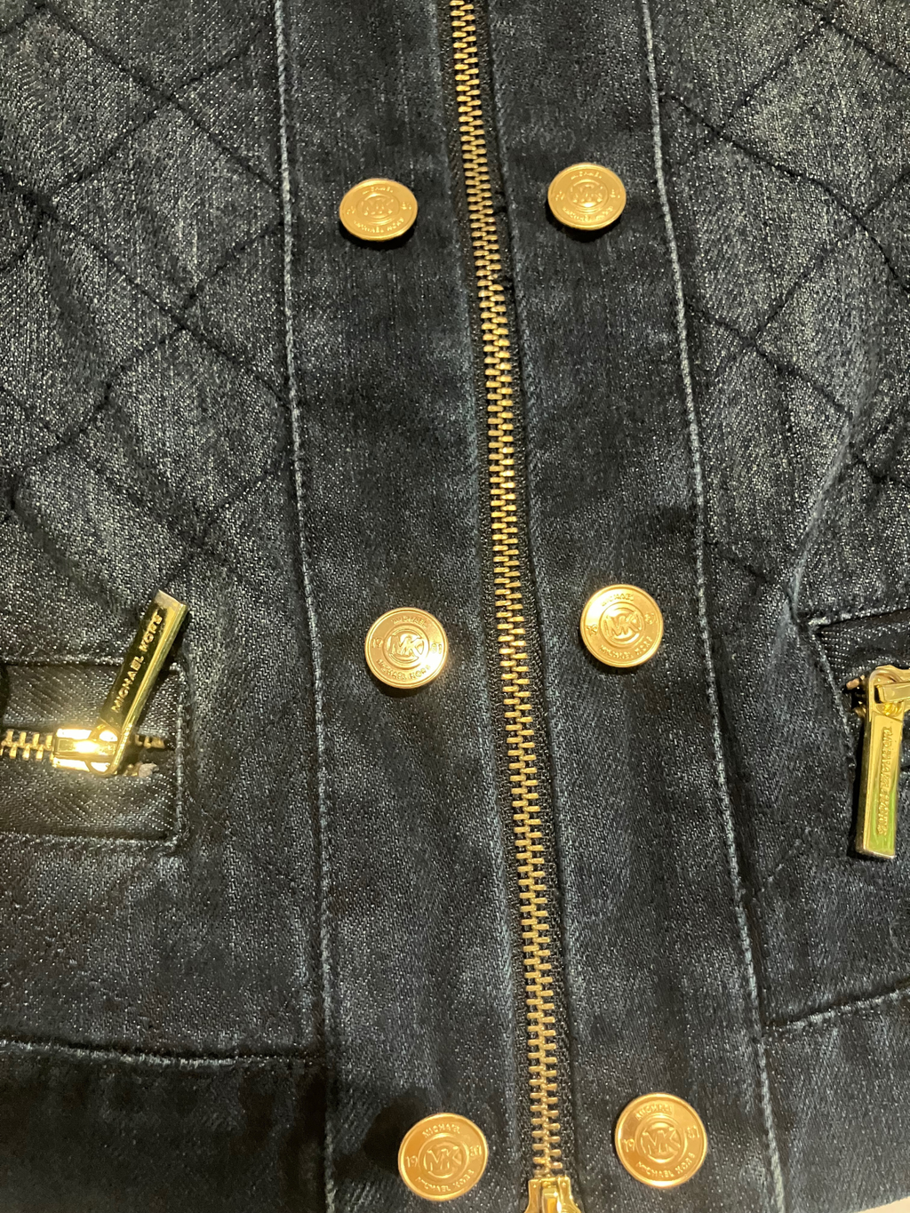 Michael Kors Quilted Denim Jacket with Gold Accents – Size XS