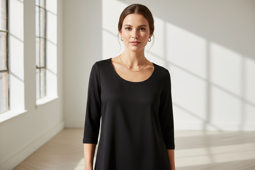 Peruvian Connection Pima Cotton Top XL Gray Scoop Neck 3/4 Sleeve NWT