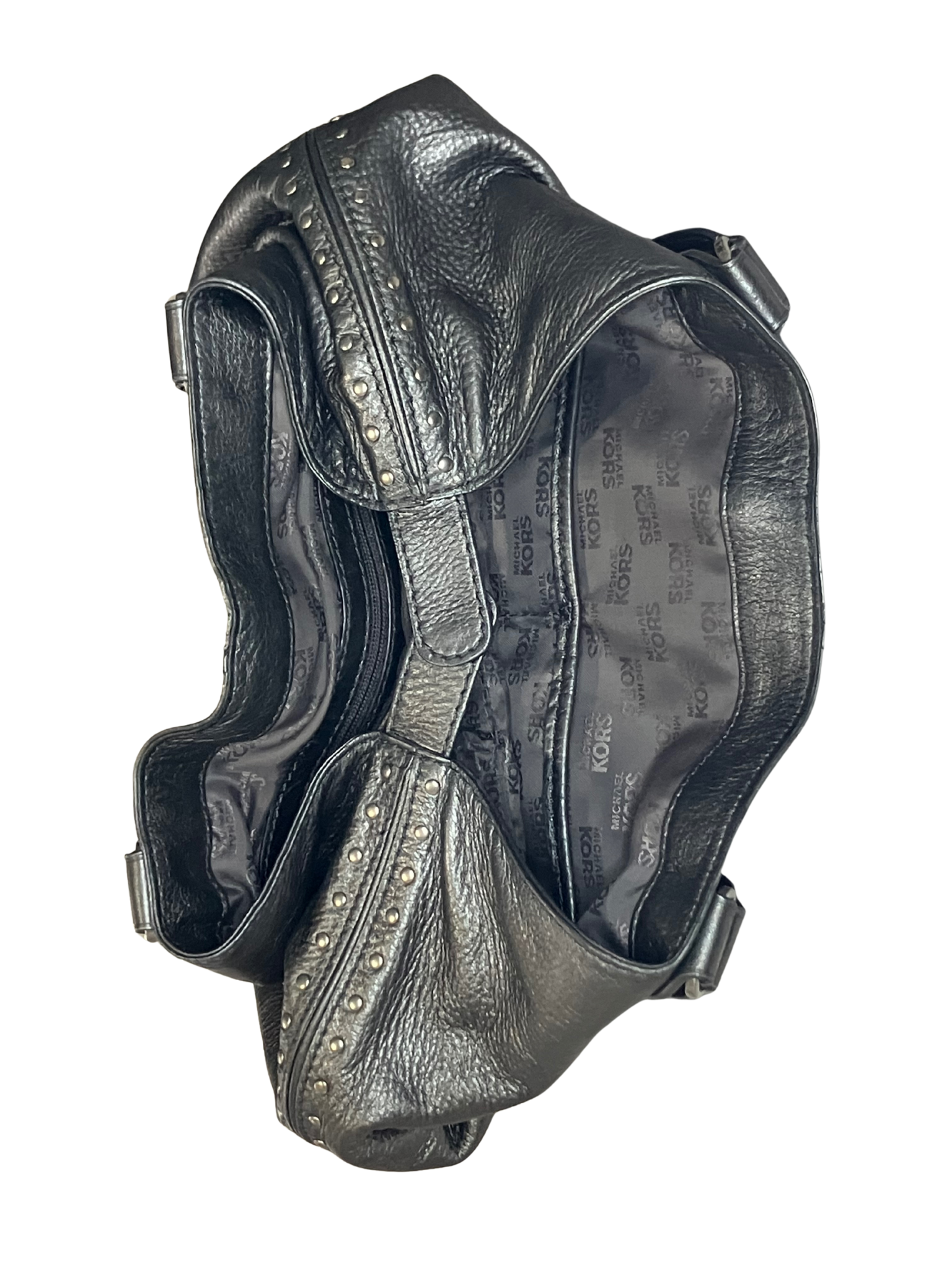 Michael Kors Black Pebbled Leather Studded Satchel - Large Tote Bag