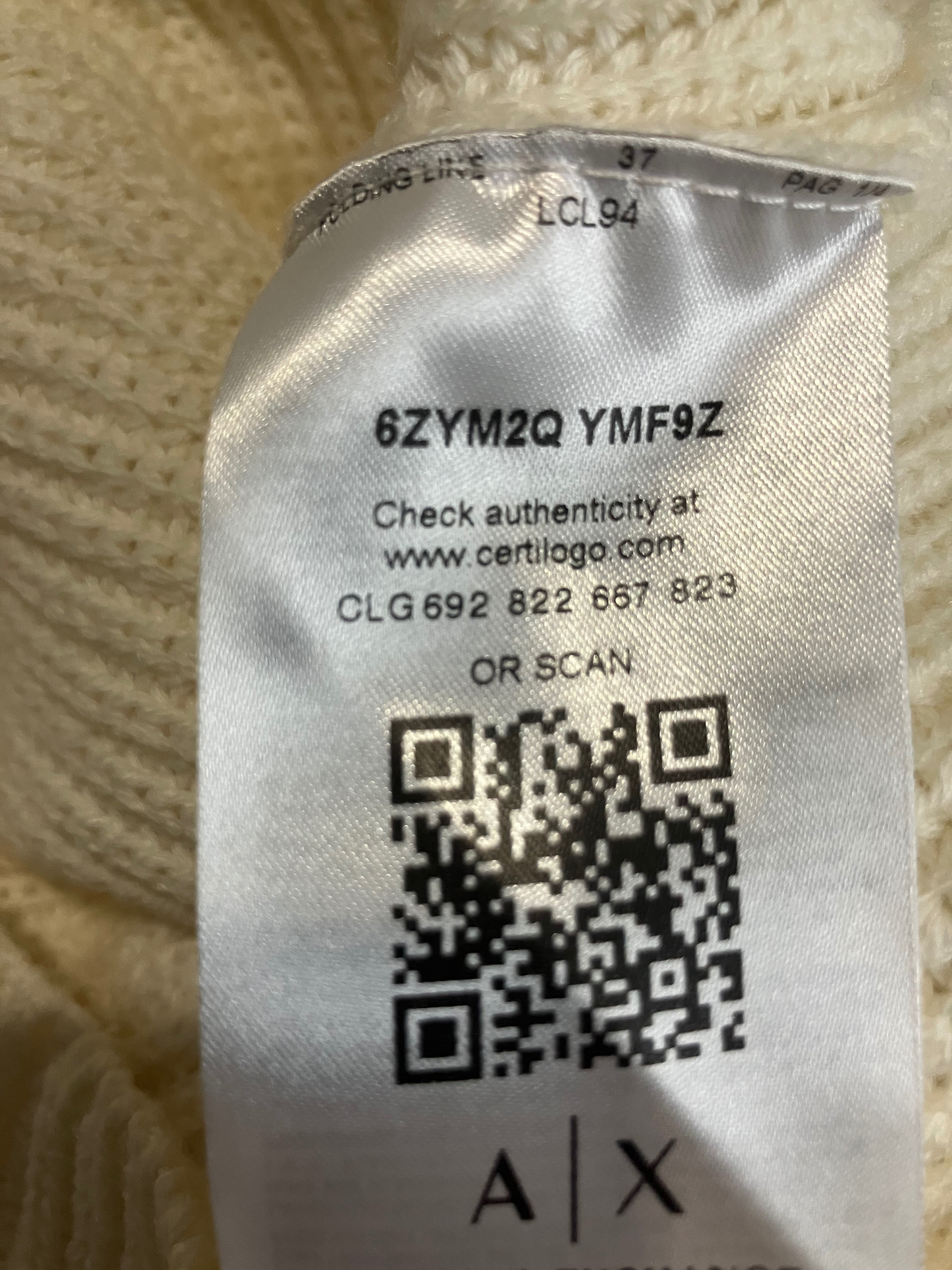 Armani Exchange Cream Knit Mock Neck Sweater xs - Certilogo Authenticated