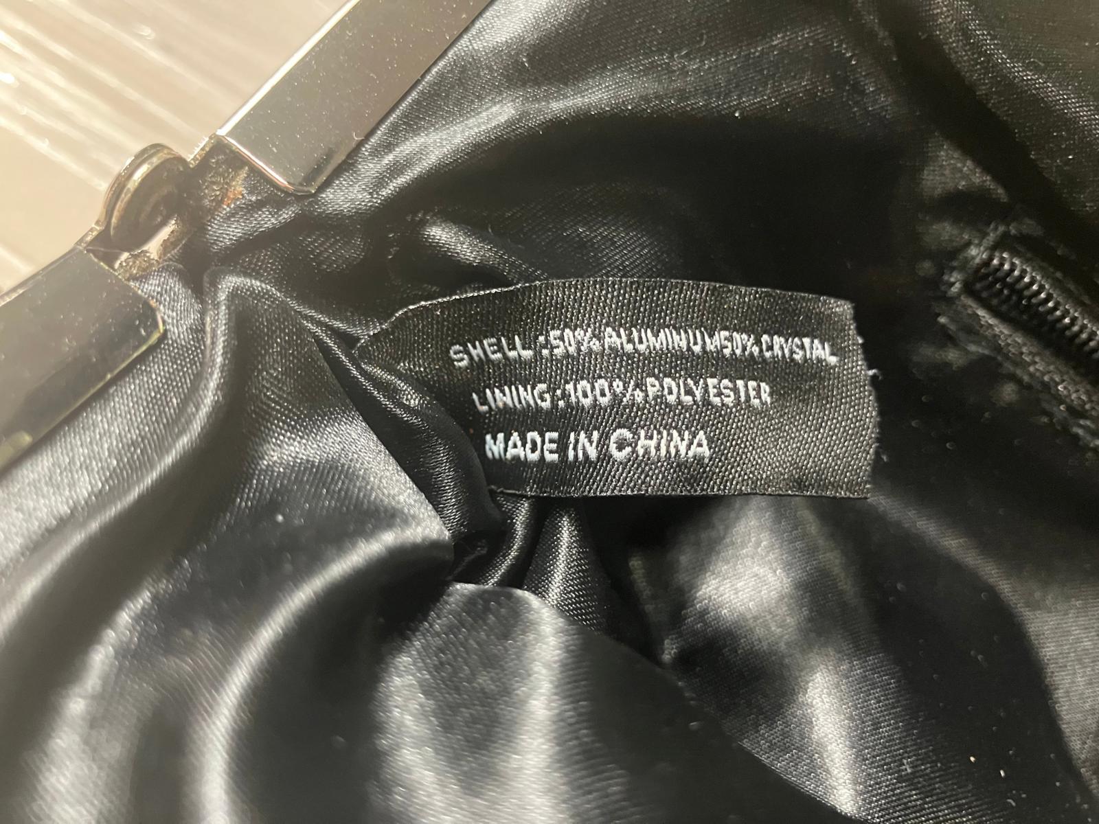 Black Rhinestone Evening Clutch Bag with Silver Frame