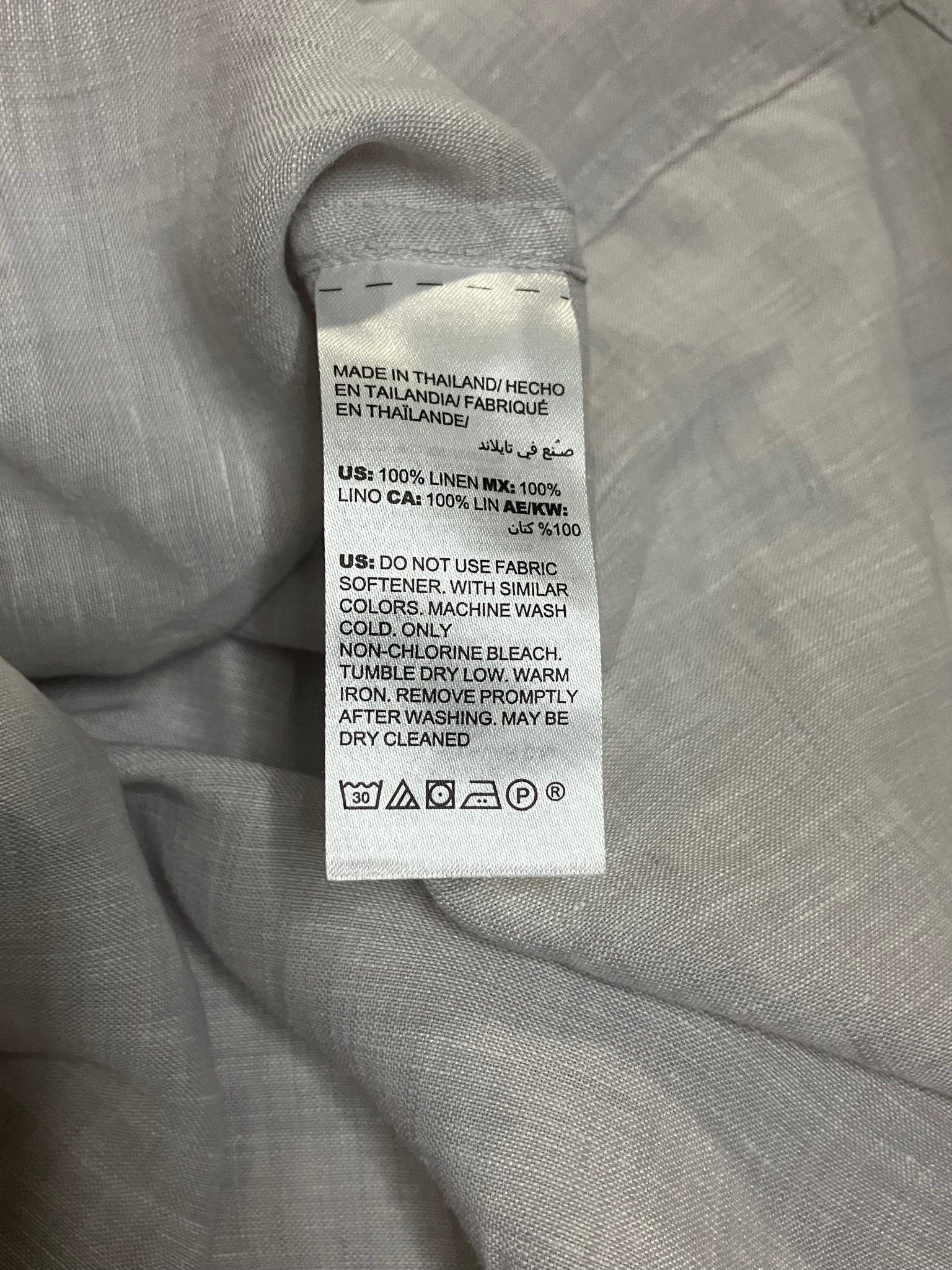 Chico's No Iron Linen Shirt 3 XL Gray Button Down Roll Tab Sleeve NWT