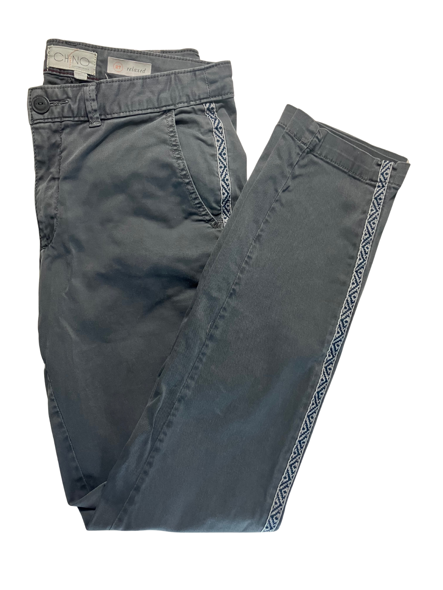 Chino Gray Relaxed Fit Pants with Woven Side Trim - Size 27