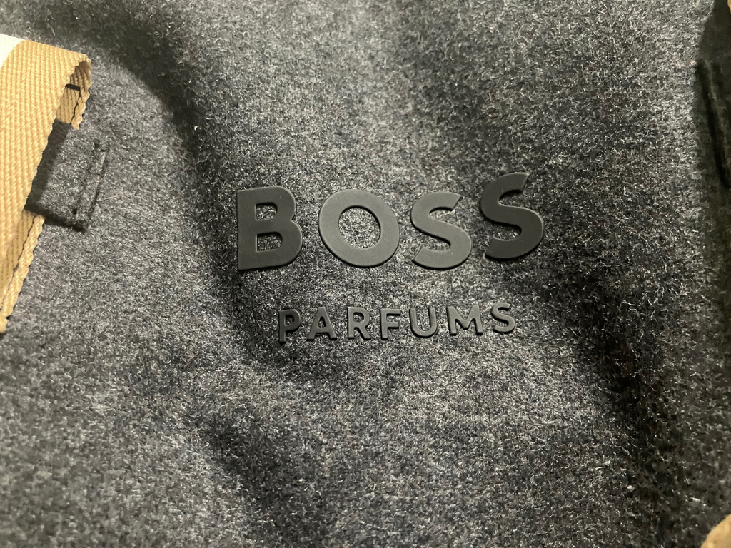 BOSS Parfums Gray Felt Duffel Bag with Striped Handles Travel Gym Bag