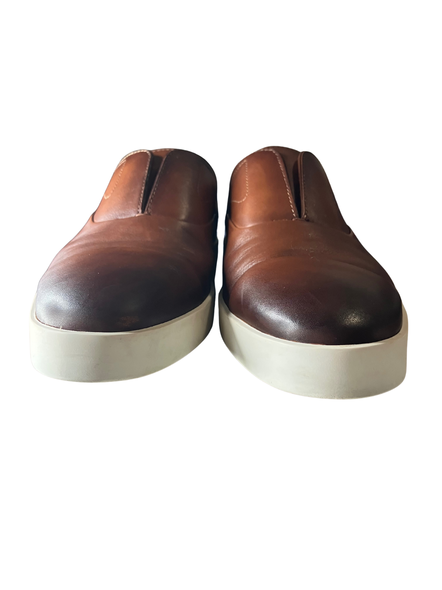 Santoni Made in Italy Brown Patina Leather Slip-On Cupsole Sneakers