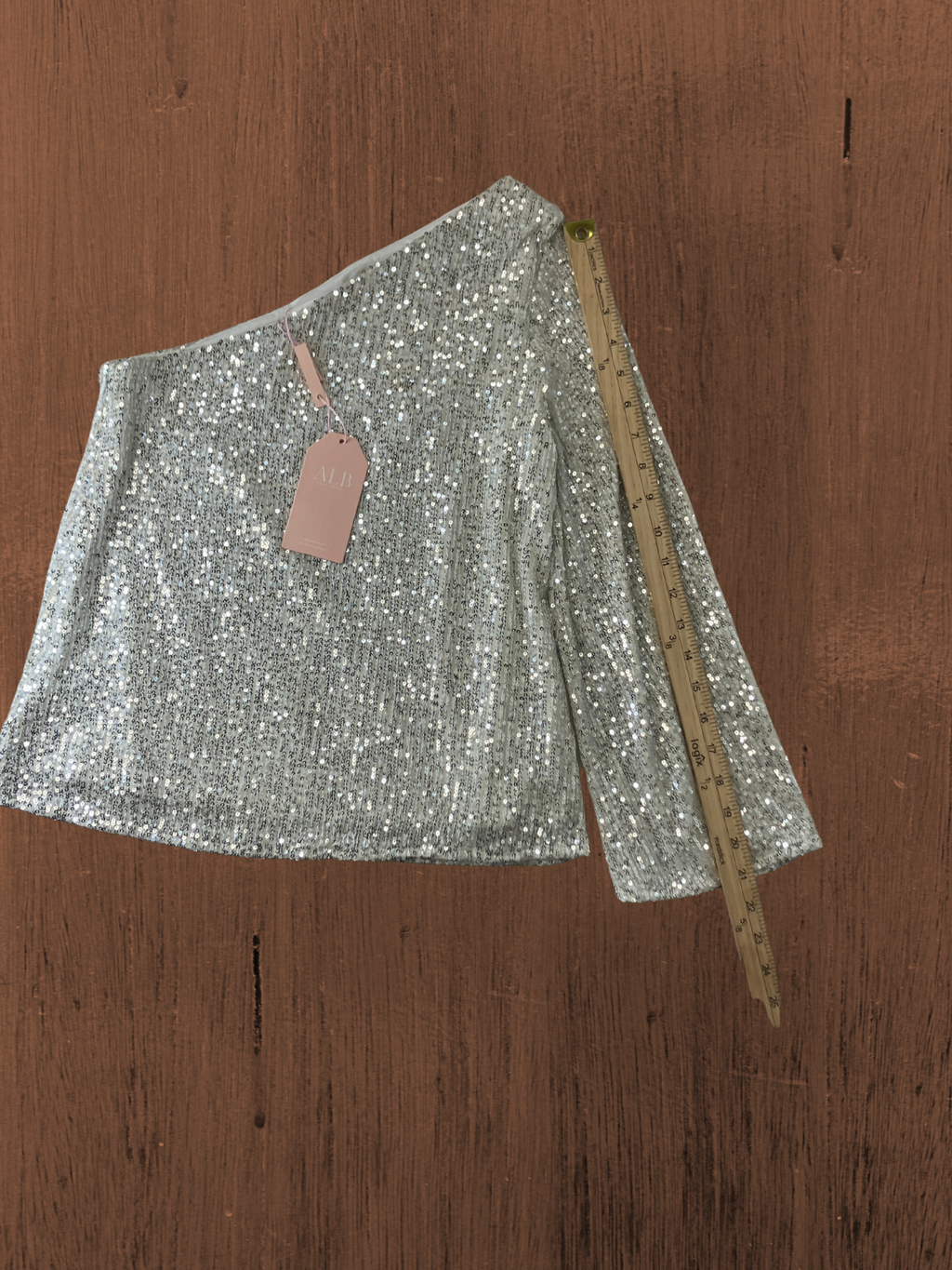 ALB Anne-Louise — One-Shoulder Sequin Top | Silver-white evening allure · Sz 8