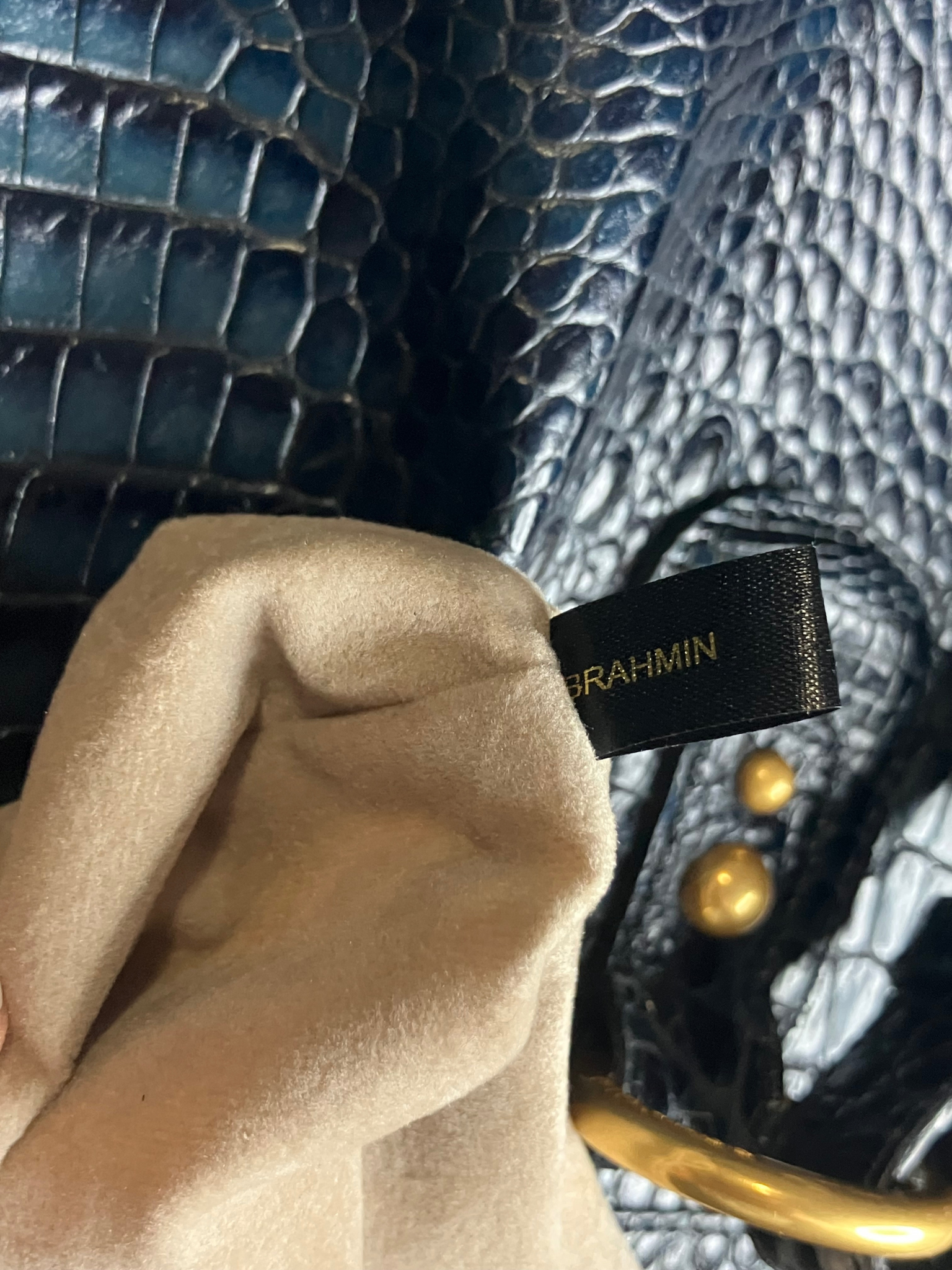 Brahmin Black Croc-Embossed Leather Tote Bag Gold Hardware Authentic