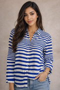 Velvet Heart — Striped Blouse | Nautical rayon, button-front ease · Sz M