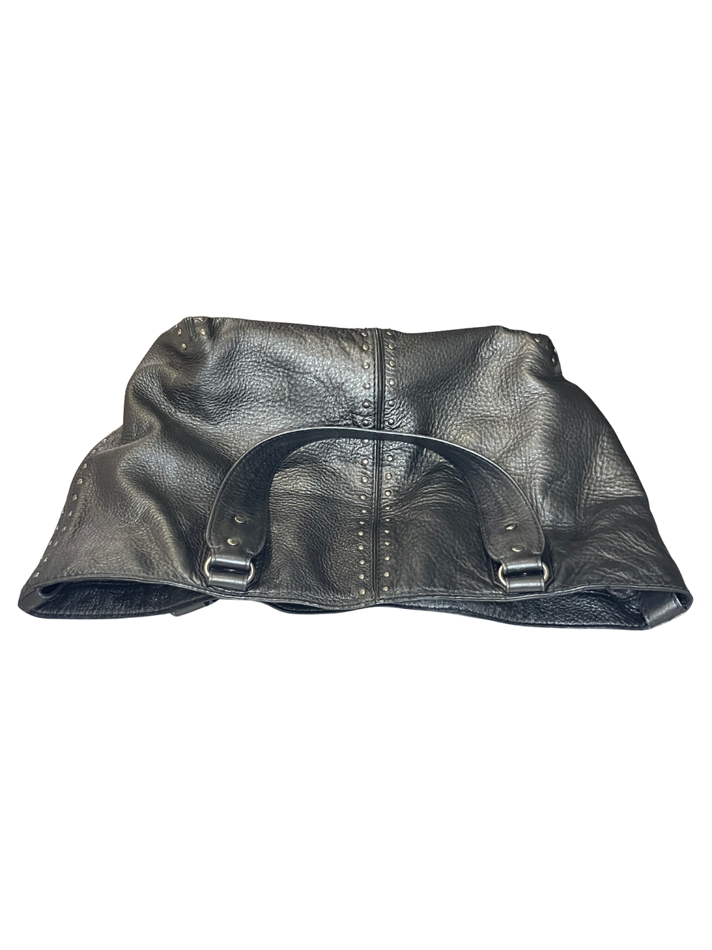 Michael Kors Black Pebbled Leather Studded Satchel - Large Tote Bag