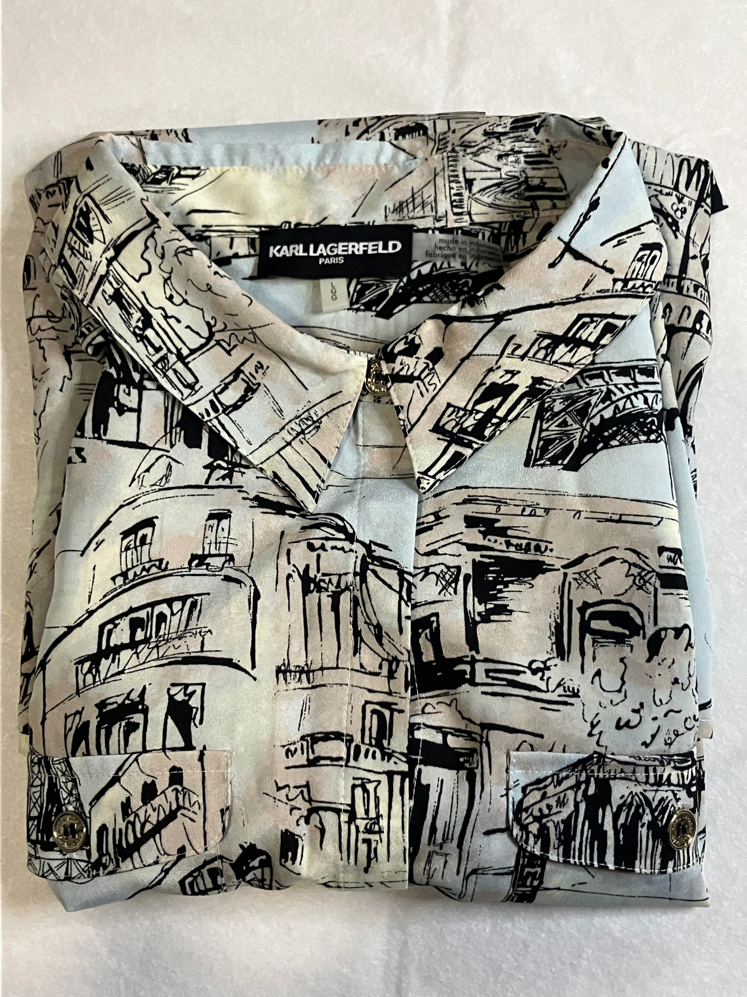Karl Lagerfeld Paris Parisian Landmarks Print Blouse Size L