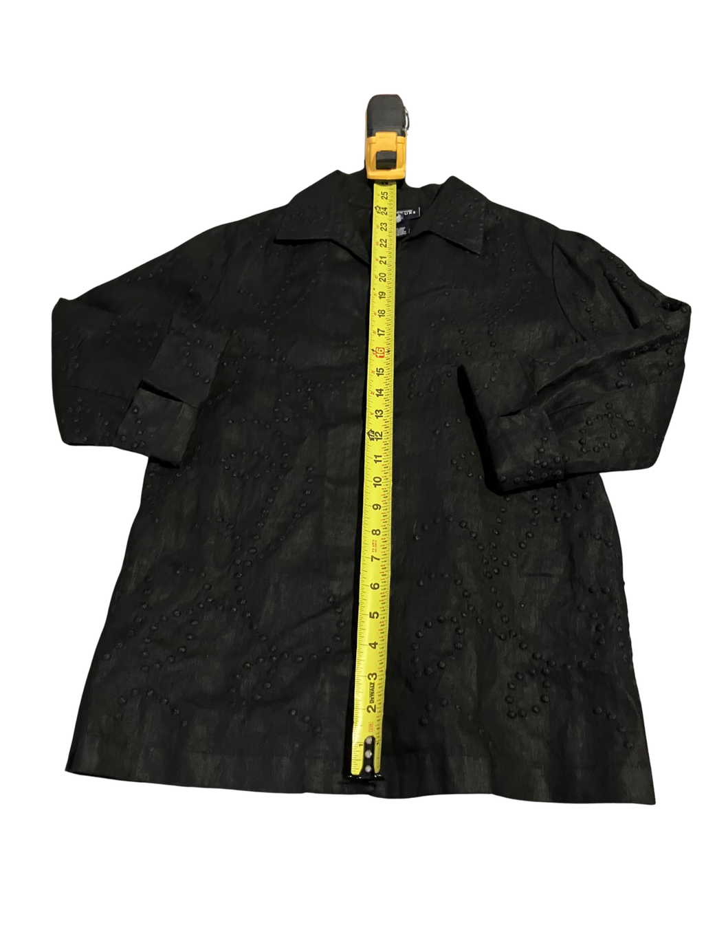 Jones New York Signature Black Linen Textured Shirt (Petite P/M)