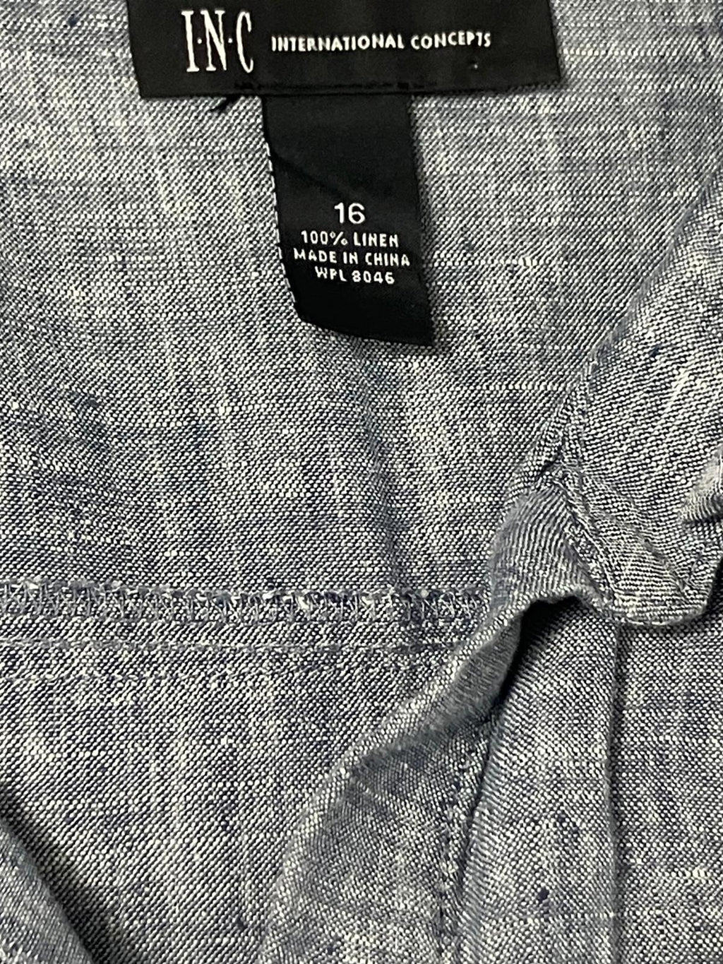 INC International Concepts — Shirtdress | Heather gray-blue linen, convertible sleeves · Sz 16