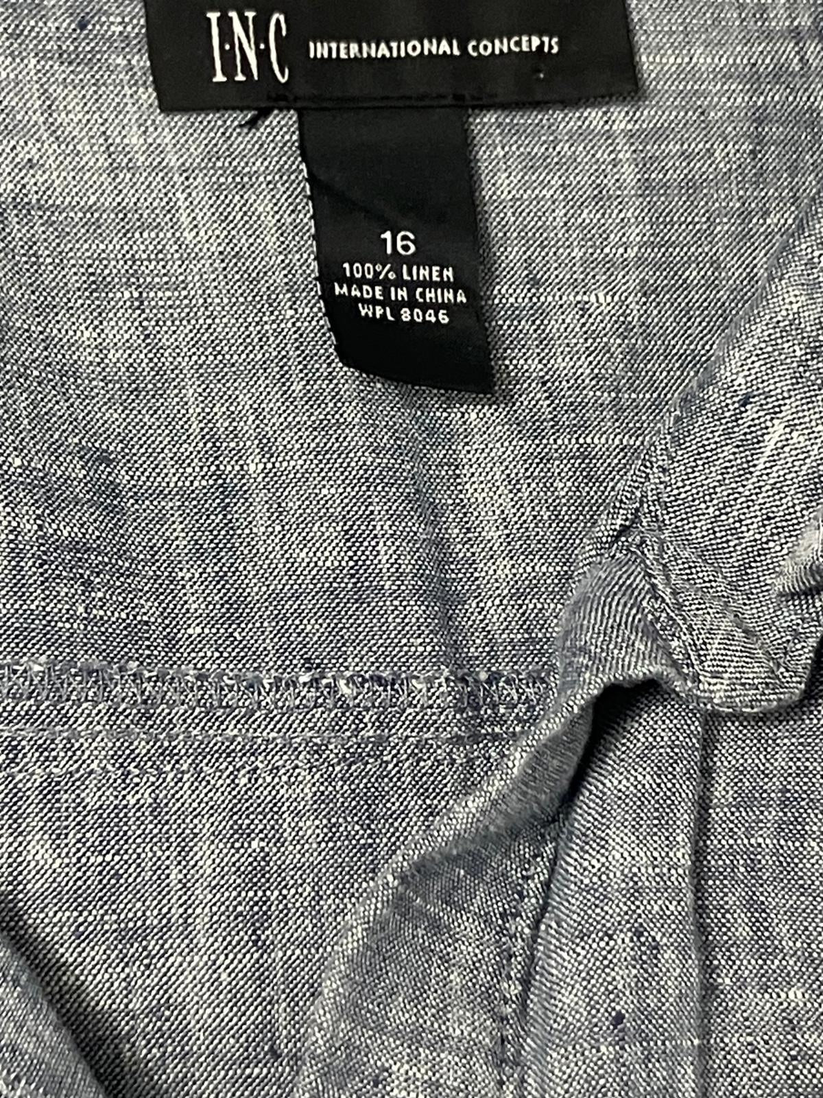 INC International Concepts — Shirtdress | Heather gray-blue linen, convertible sleeves · Sz 16