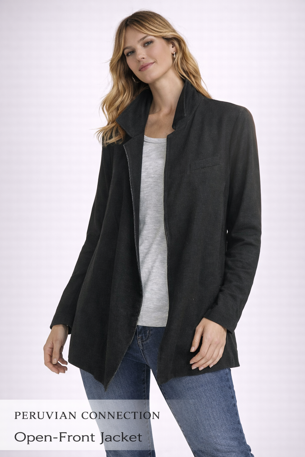 Peruvian Connection Black Open Front Cardigan Jacket Size XL