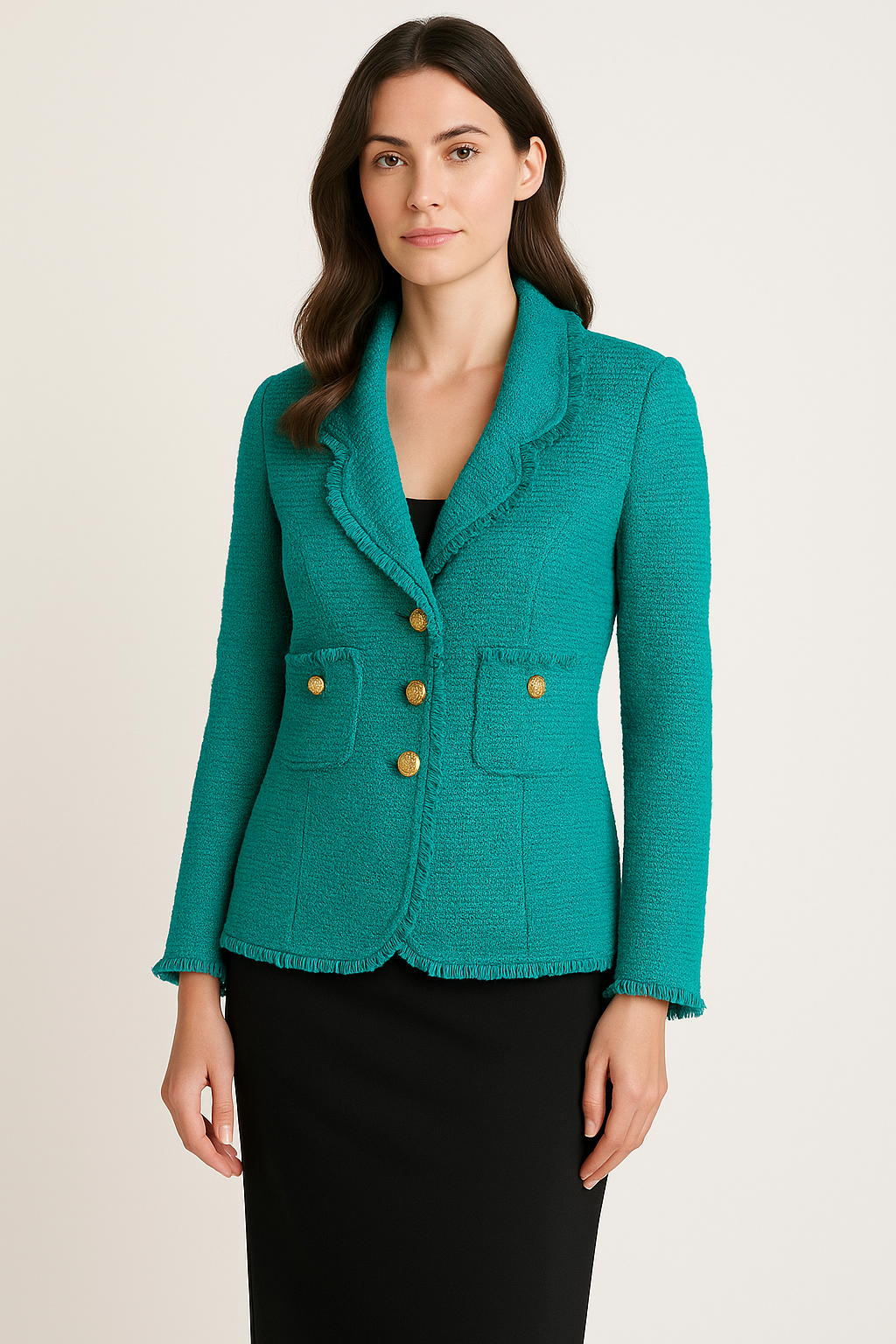 St. John Turquoise Boucle Knit Blazer Size 14 Made in USA - Like New
