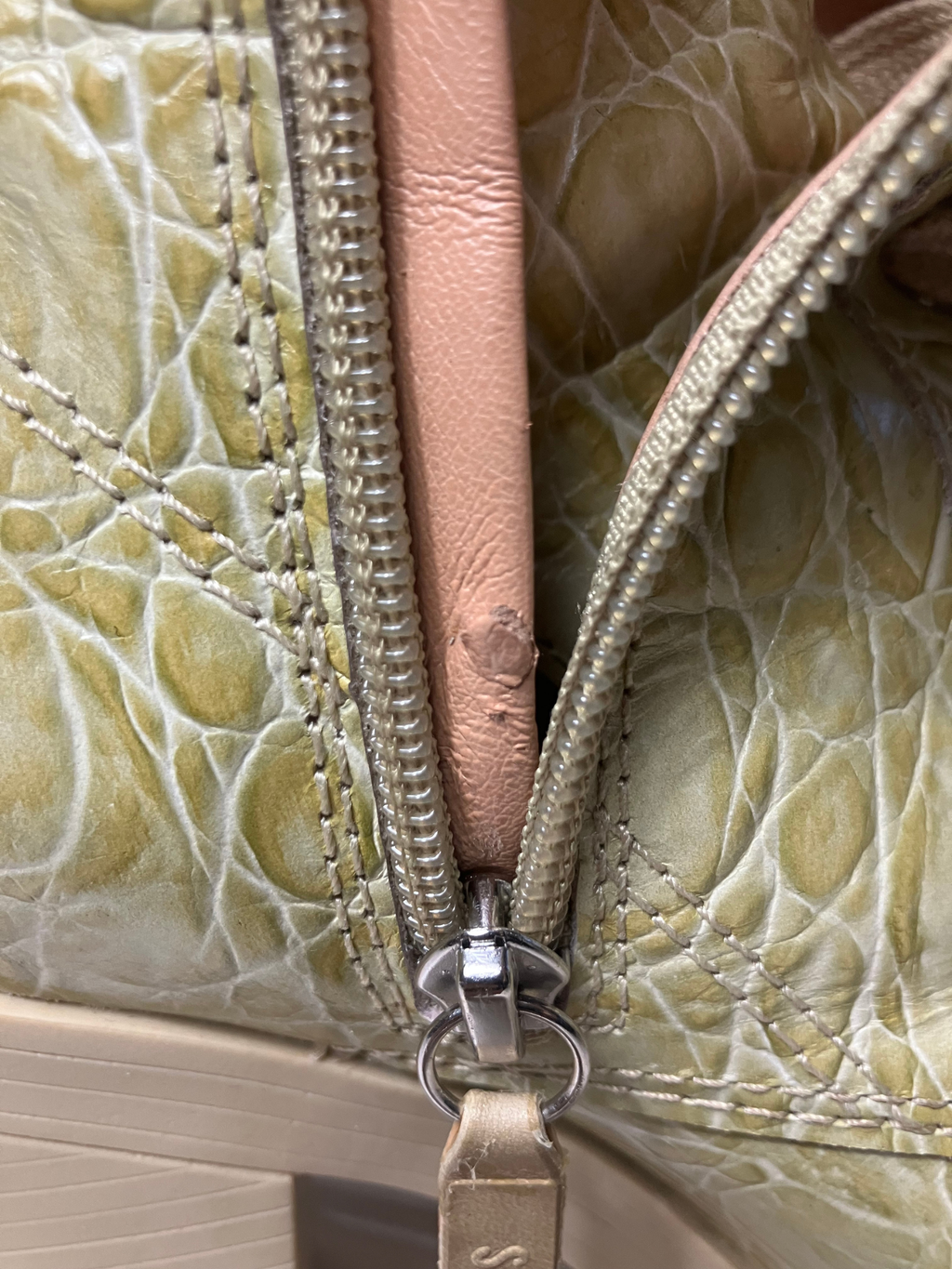 Schutz — Combat Boots | Croc-embossed leather, chunky lug sole · Sz 8