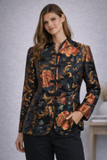 Soft Surroundings Brocade Mandarin Jacket Black Gold Floral XL Oriental