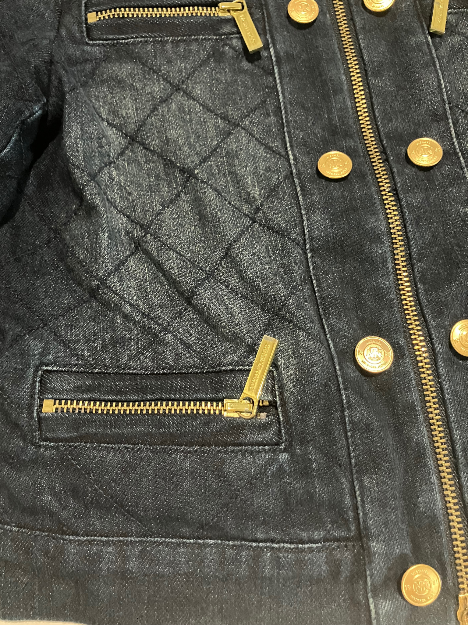 Michael Kors Quilted Denim Jacket with Gold Accents – Size XS