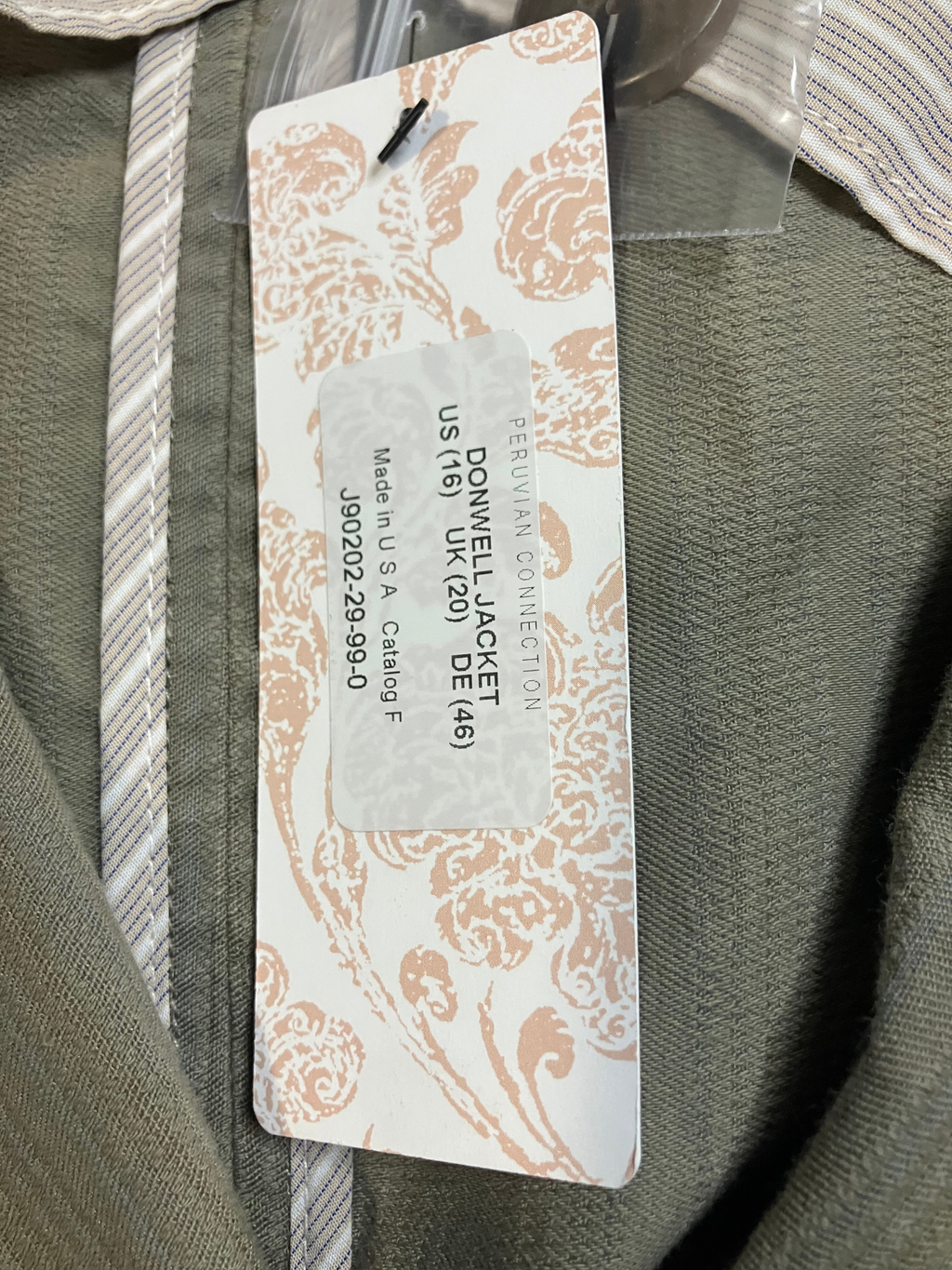 Peruvian Connection Olive Green Textured Linen Blend Blazer Size 16 NWT