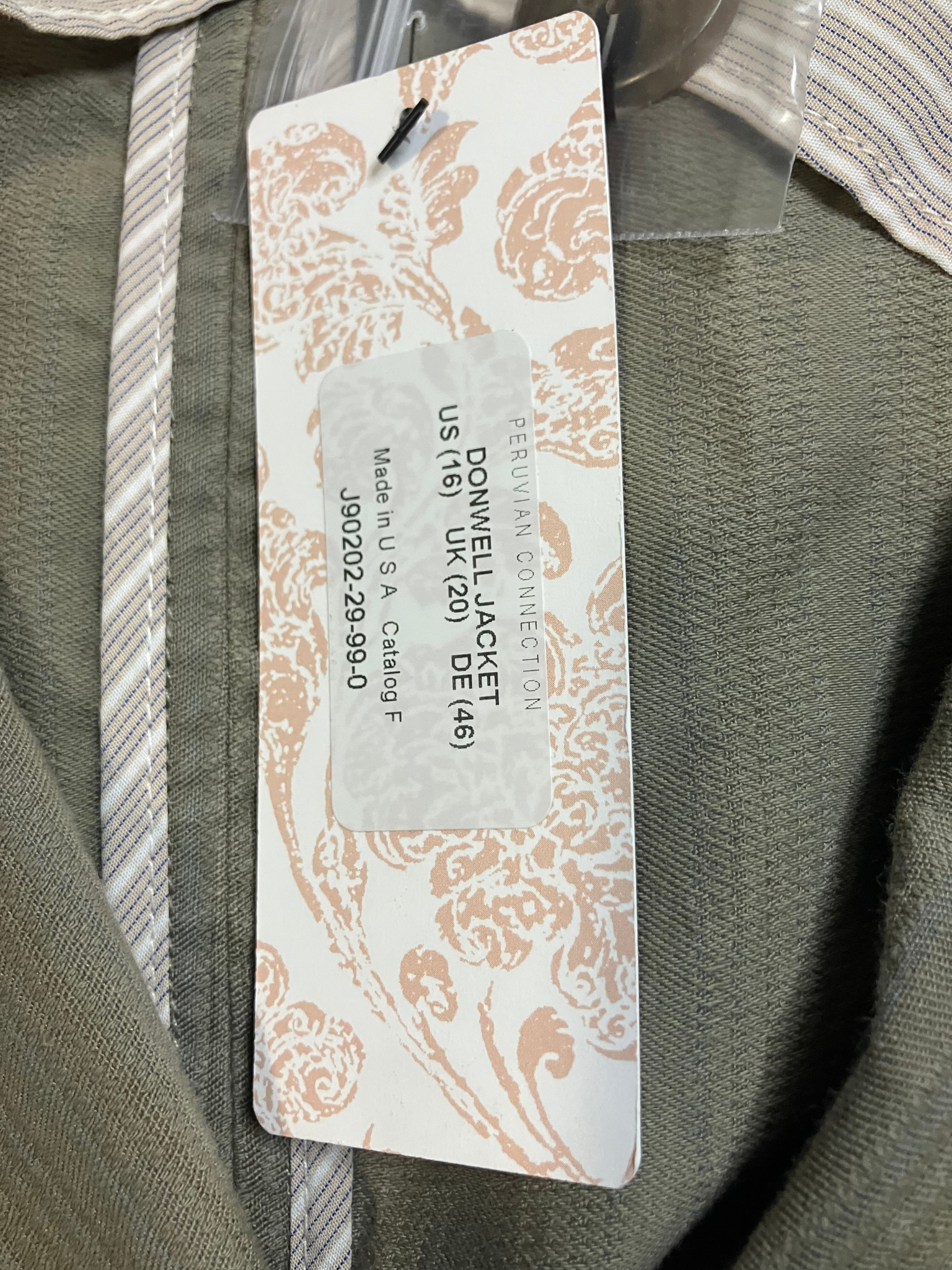 Peruvian Connection Olive Green Textured Linen Blend Blazer Size 16 NWT