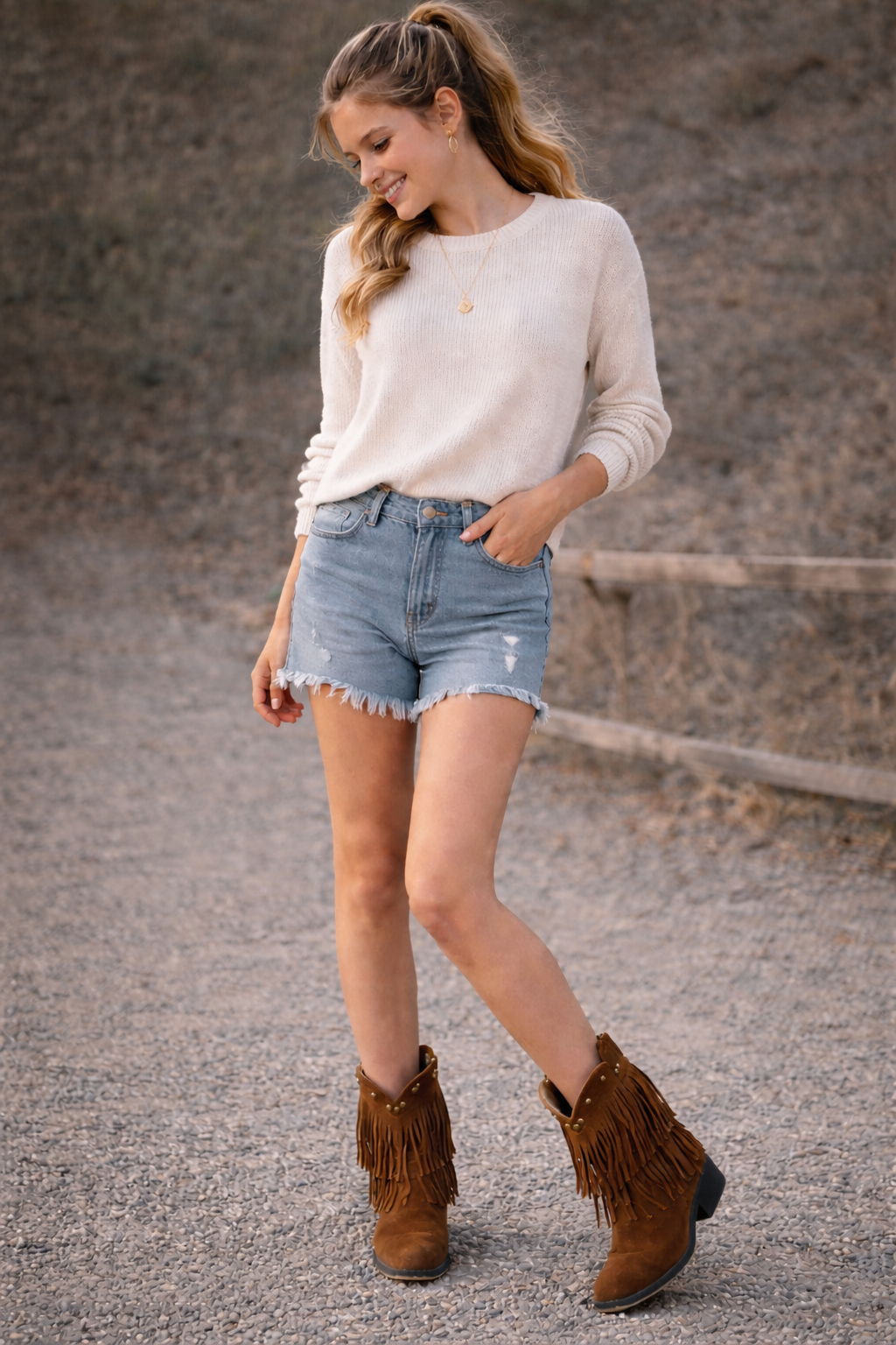 Shyanne Brown Fringe Western Boots - Size 2 Leather Cowboy Boots