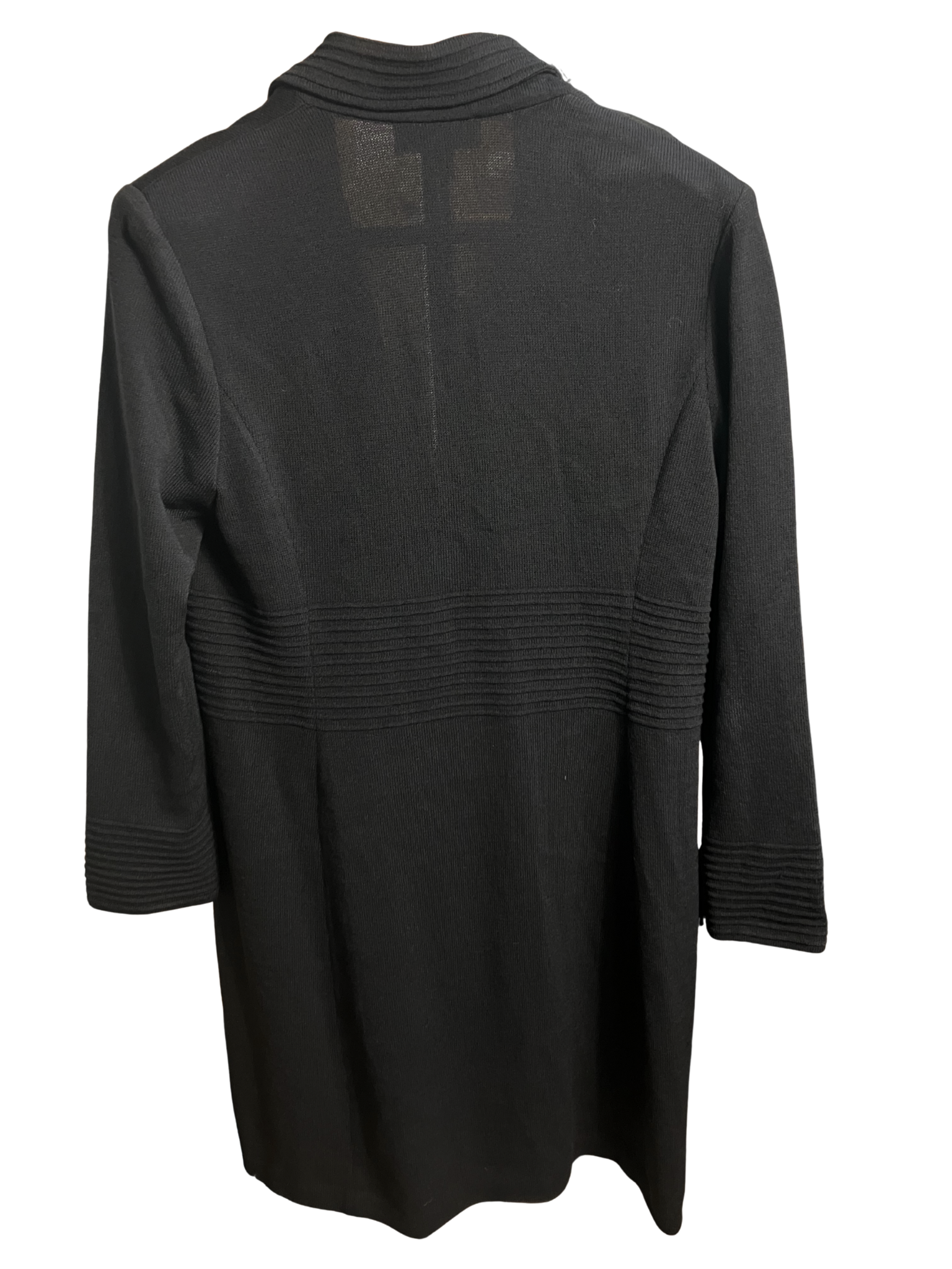 St. John Collection Black Knit Long Coat Ribbed Detail Size 14