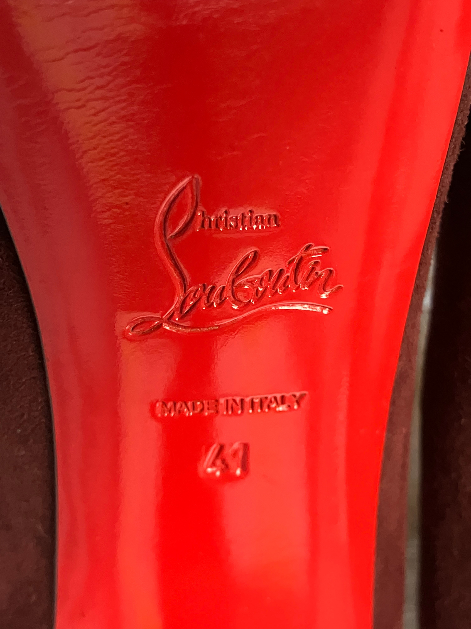 Christian Louboutin — Heels | Bordeaux suede peep-toe, Italian-made · Sz 10