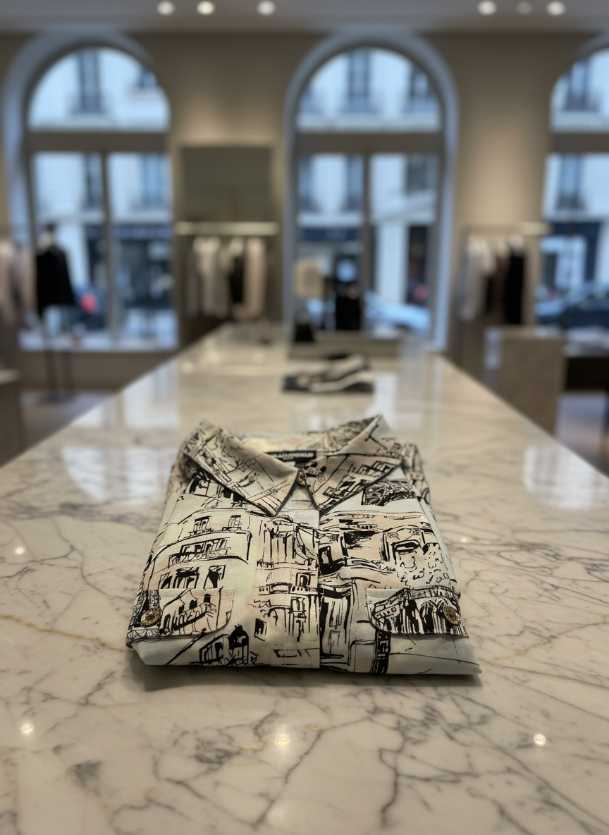 Karl Lagerfeld Paris Parisian Landmarks Print Blouse Size L