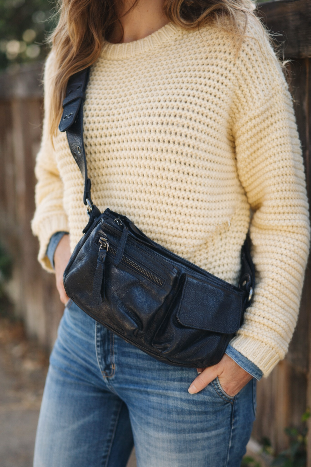 Free People Black Leather Crossbody Belt Bag - Convertible Hybrid Style